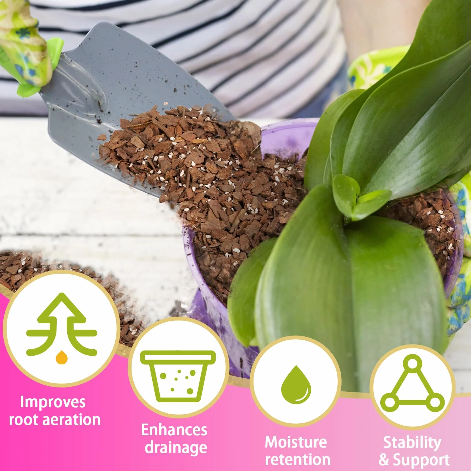 Kompost do doniczek z orchideami 4L, Kompost z kory orchidei i perlitu, Najwyższej jakości medium do doniczek, przesadzania, poprawionej drenażu, przepływu powietrza i wentylacji korzeni