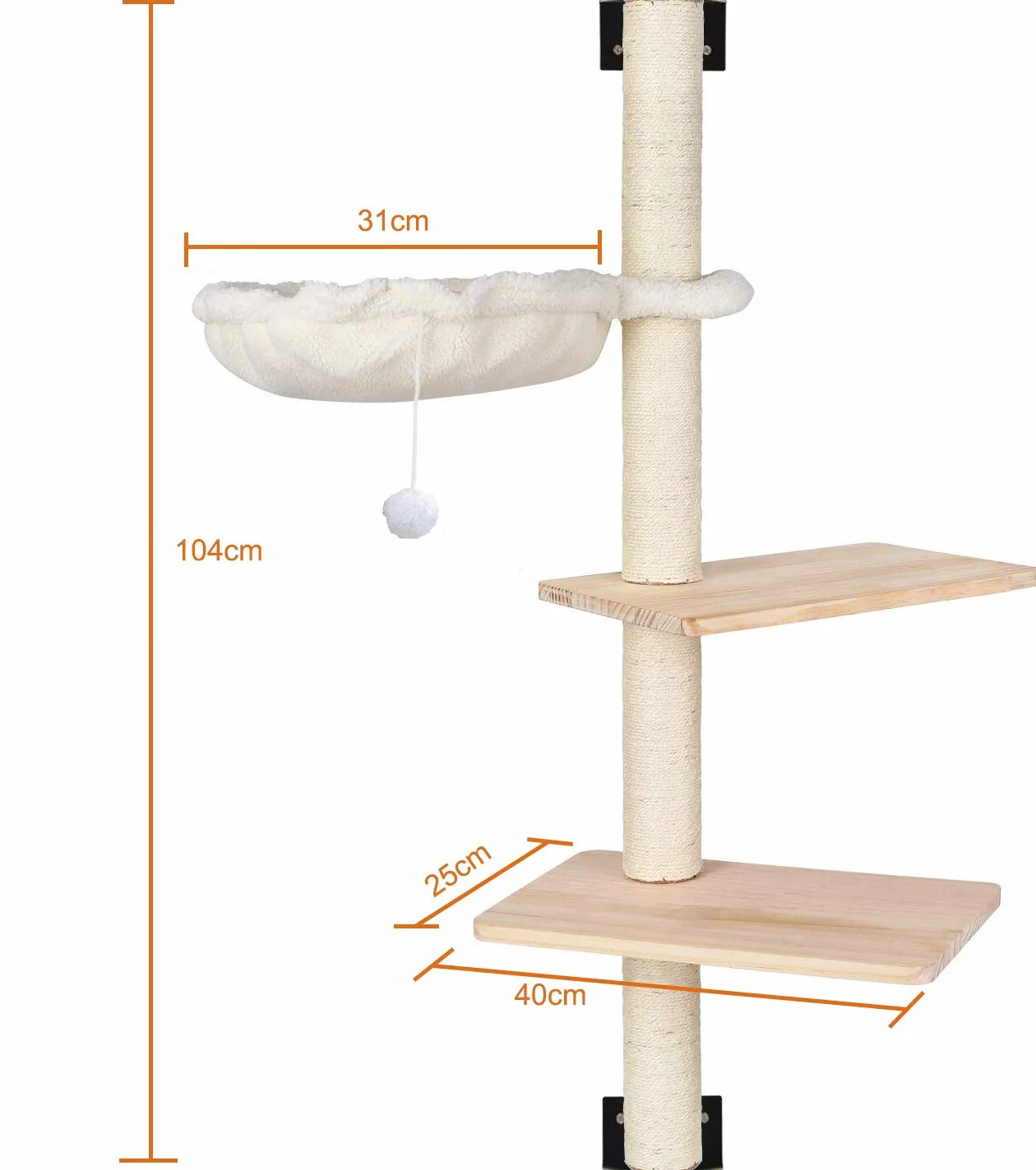 Drapak ścienny dla kotów 104 cm z hamakiem i 2 platformami z litego drewna meble do drapania