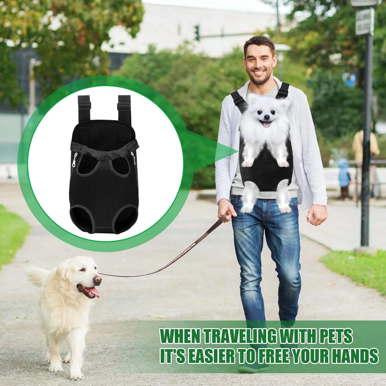 Torba transportowa dla psa oddychająca płócienna z otworami do mocowania kończyn 2,5-3,5 kg czarna