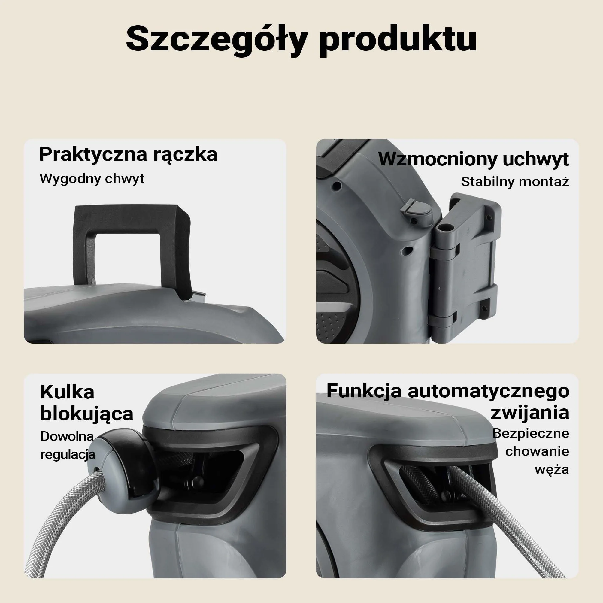 Bęben na wąż XPOtool, ścienna skrzynka na wąż z automatycznym bębnem i 15-metrowym wężem, nawadnianie ogrodu