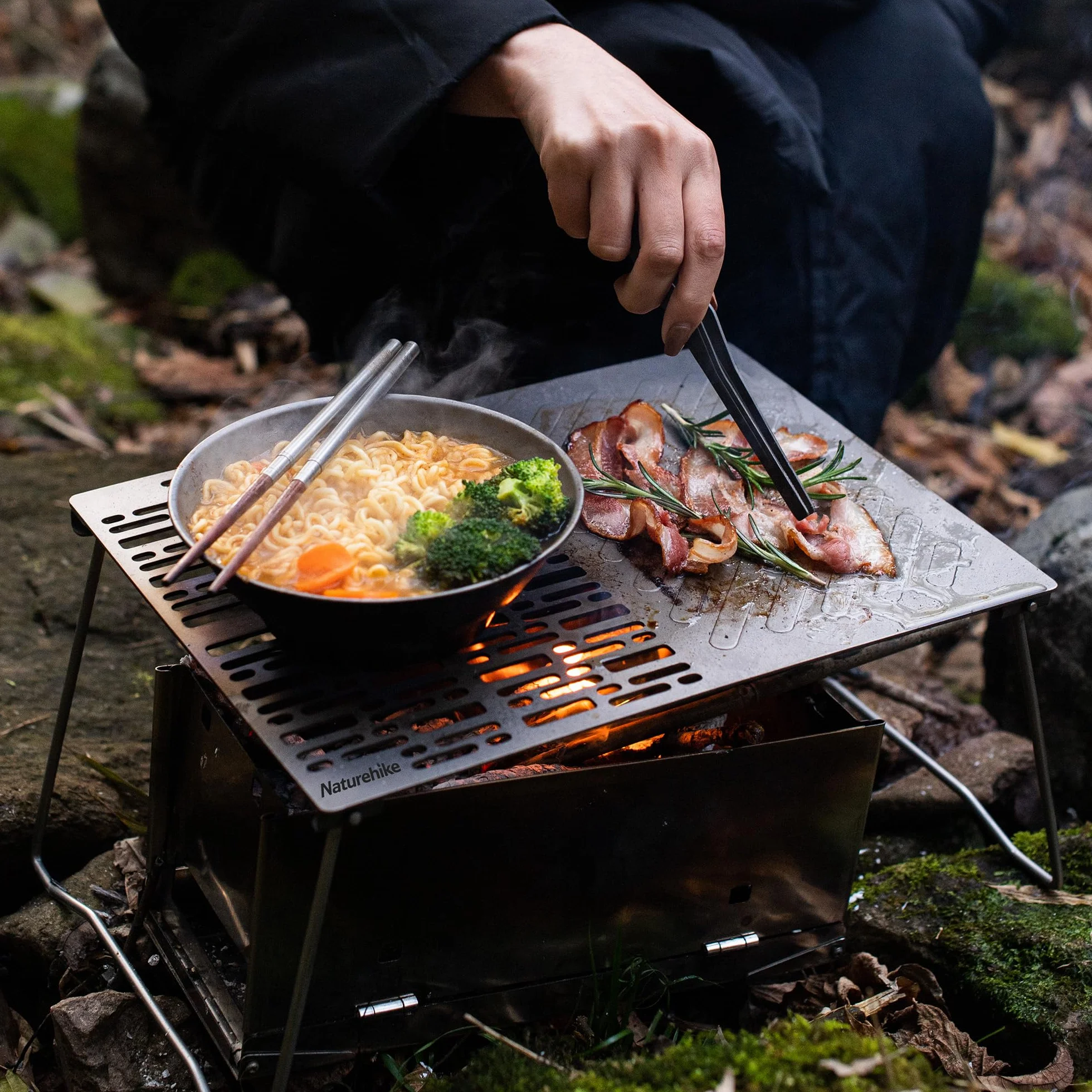 Naturehike Płyta grillowa, wysokiej jakości płyta grillowa z tytanu do mięsa i małych kawałków grilla na świeżym powietrzu, do ogrodu, na kemping