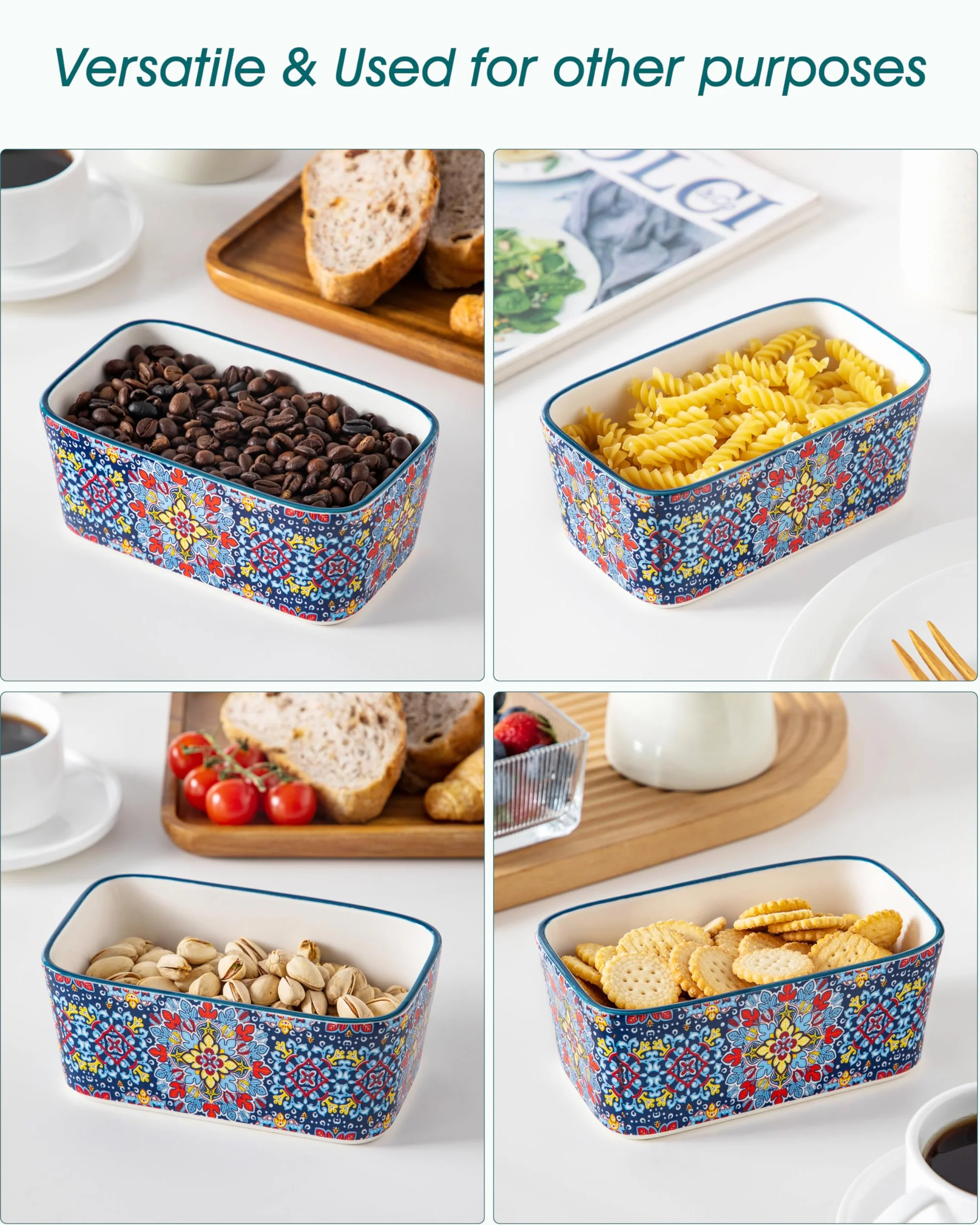 vancasso SIMI Maselniczka z pokrywką, duża maselniczka 16,5 cm, na blat, ceramiczna, z nożem i bambusową pokrywką, pojemnik na masło do blatu