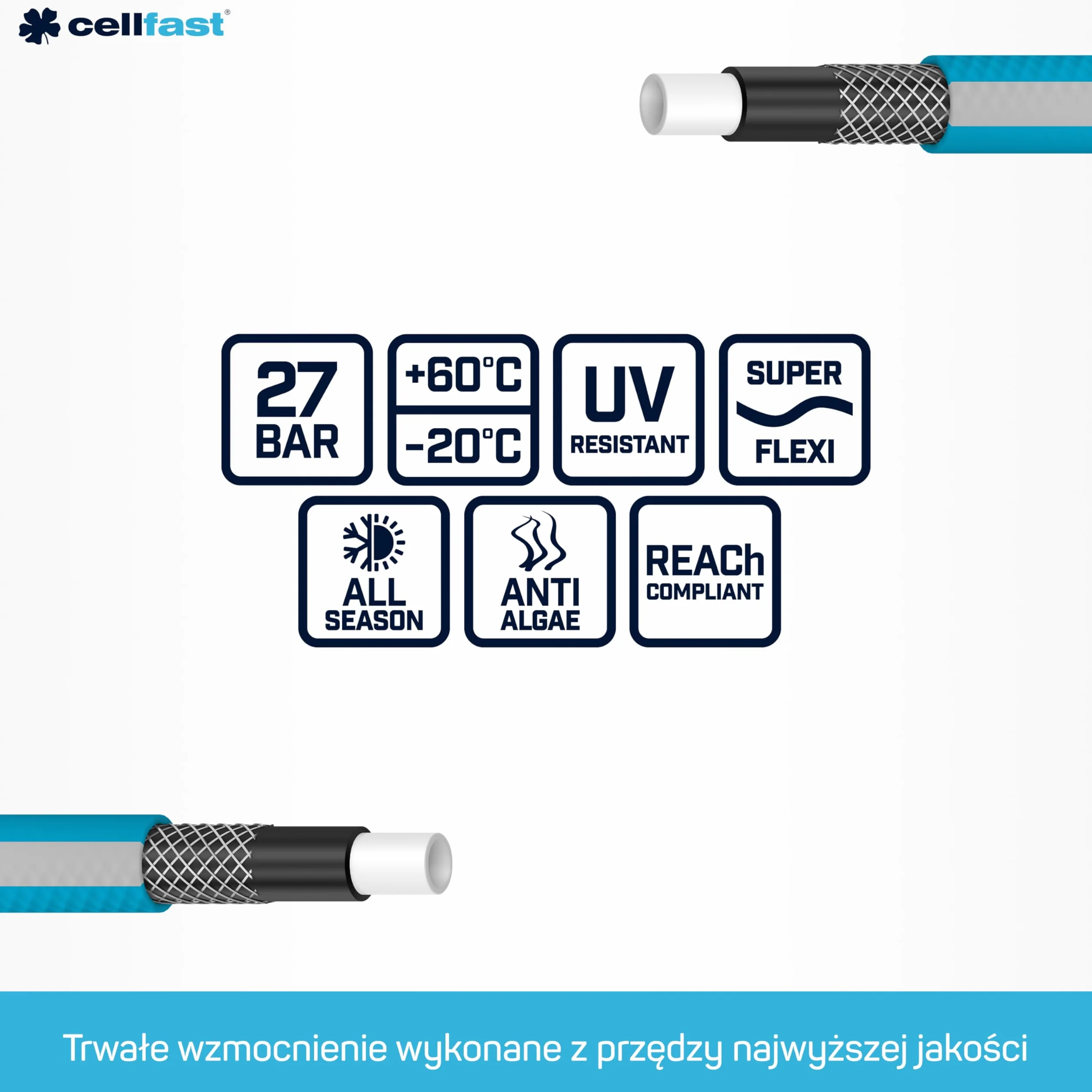 Cellfast Wąż Zraszający Ogrodowy 20 m 1/2" 4 Warstwowy Oplot Krzyżowy Ze Zraszaczem Pistoletowym Zestaw IDEAL