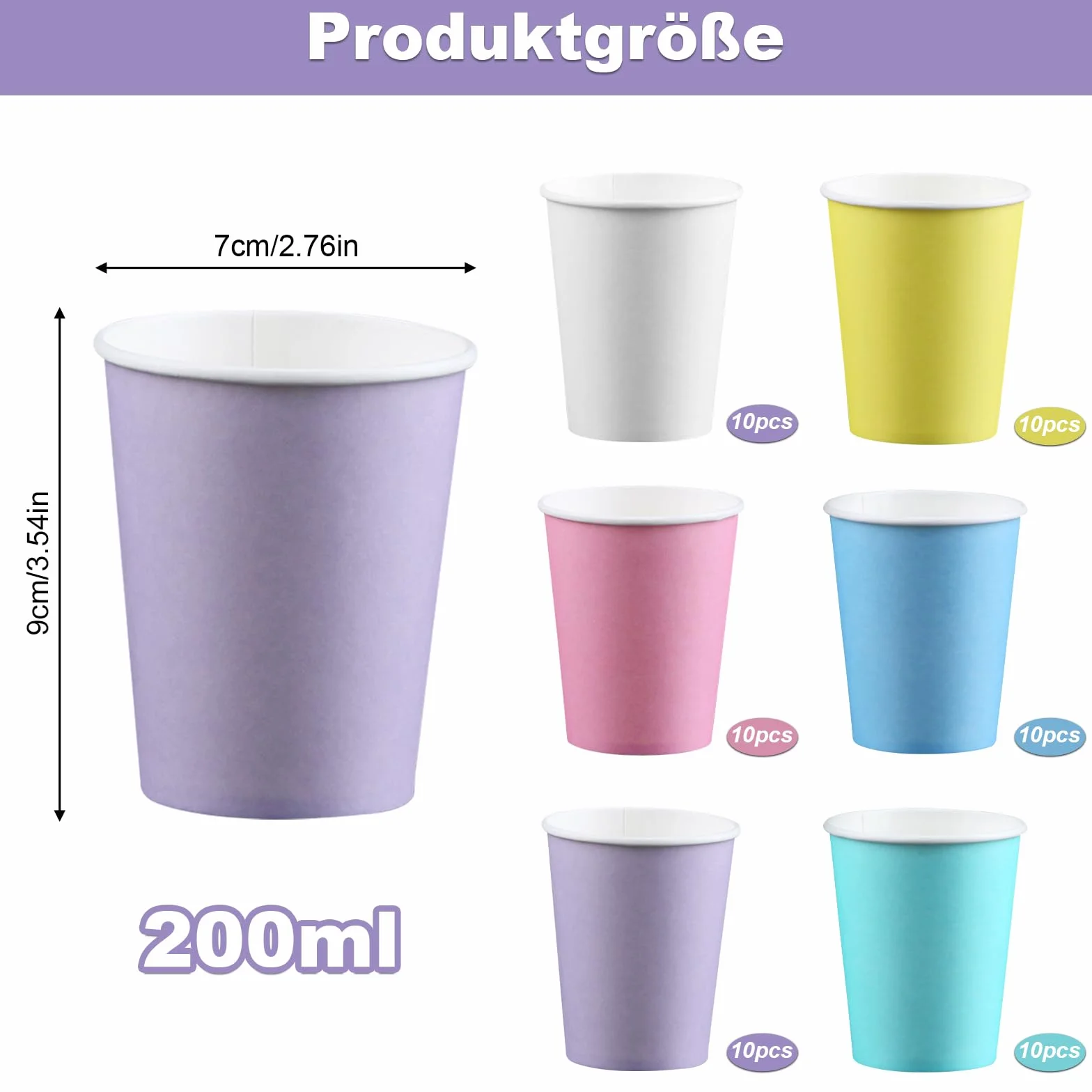 60 sztuk papierowych kubków, kolorowe papierowe kubki, 250ML jednorazowe wielokolorowe kubki na imprezę, wielokolorowe papierowe kubki nadają się na wesele, dla dzieci, DIY, potrzeby imprezowe