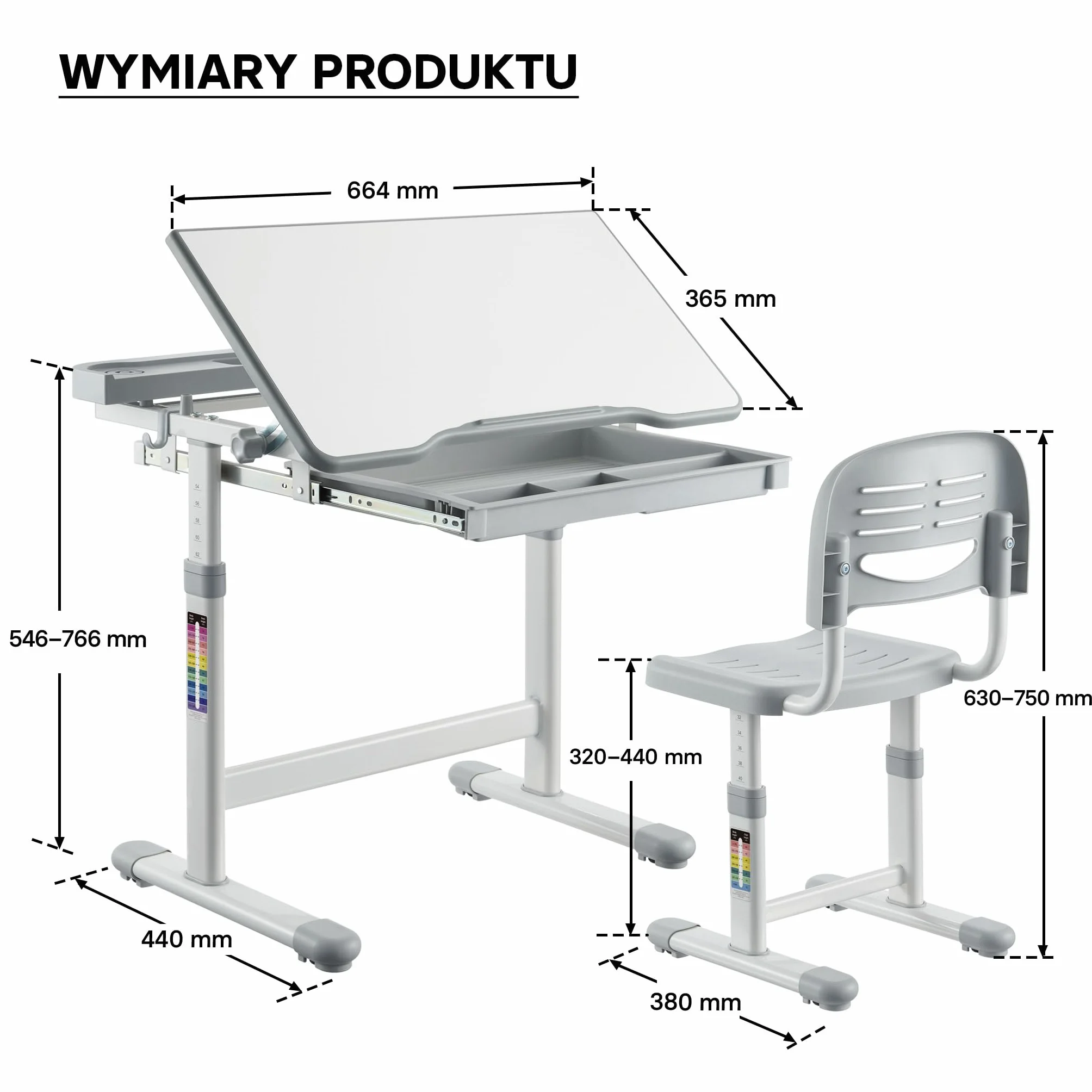 Zestaw mebli dziecięcych z regulacją wysokości, biurko z krzesłem dla dziecka w wieku szkolnym, ergonomiczne meble edukacyjne rosnące z dzieckiem, do nauki pisania rysowania i czytania