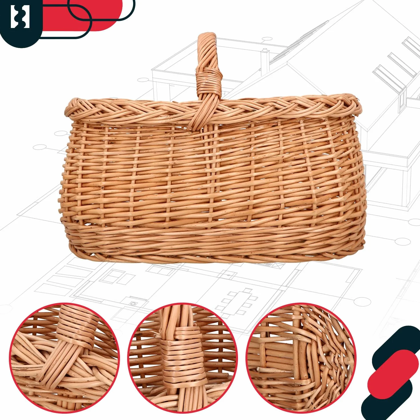 KOTARBAU® Kosz z uchwytami plecionka wiklinowa na zakupy w naturalnym kolorze, pojemny i wygodny