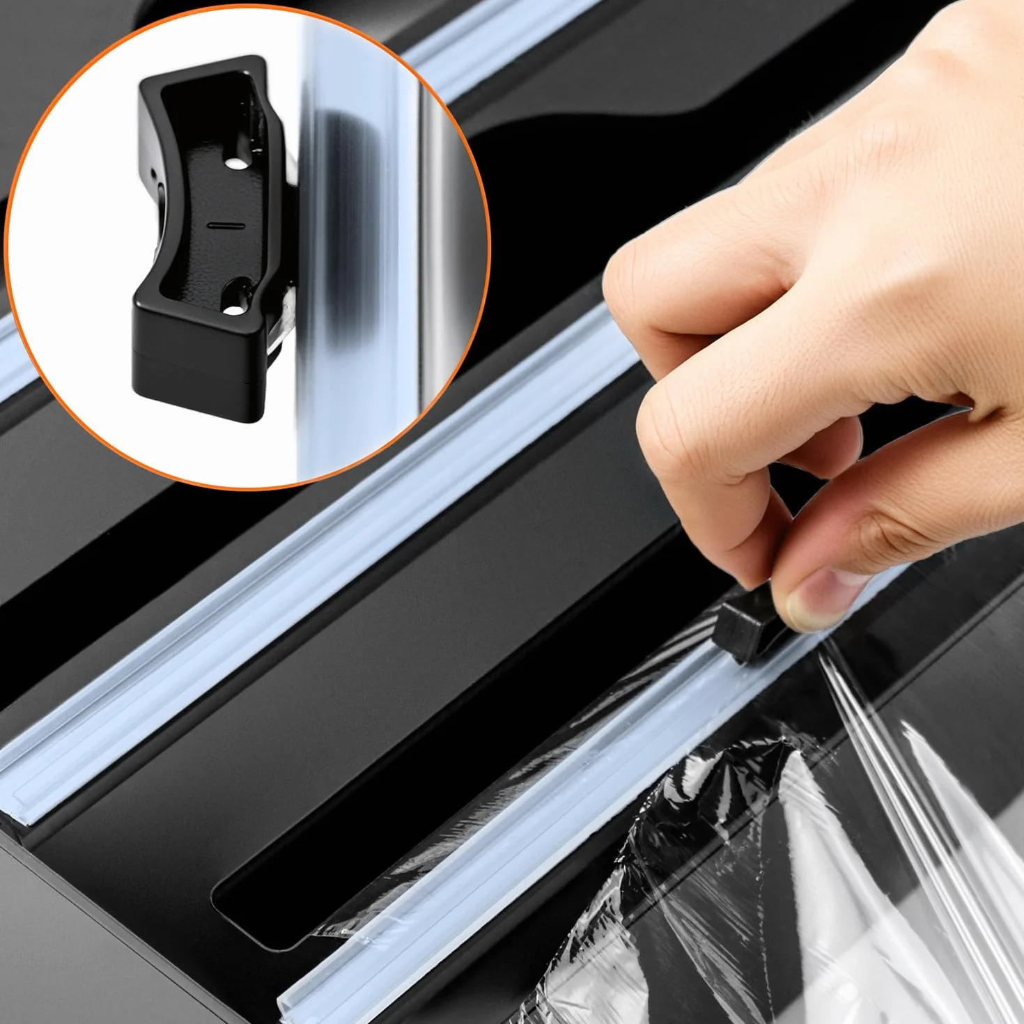 QWORK® Dozownik folii kuchennej 3 w 1 Obcinacz folii do folii spożywczej Papier do pieczenia, kompatybilny z rolkami 31 cm, montaż na ścianie lub postawienie na blacie