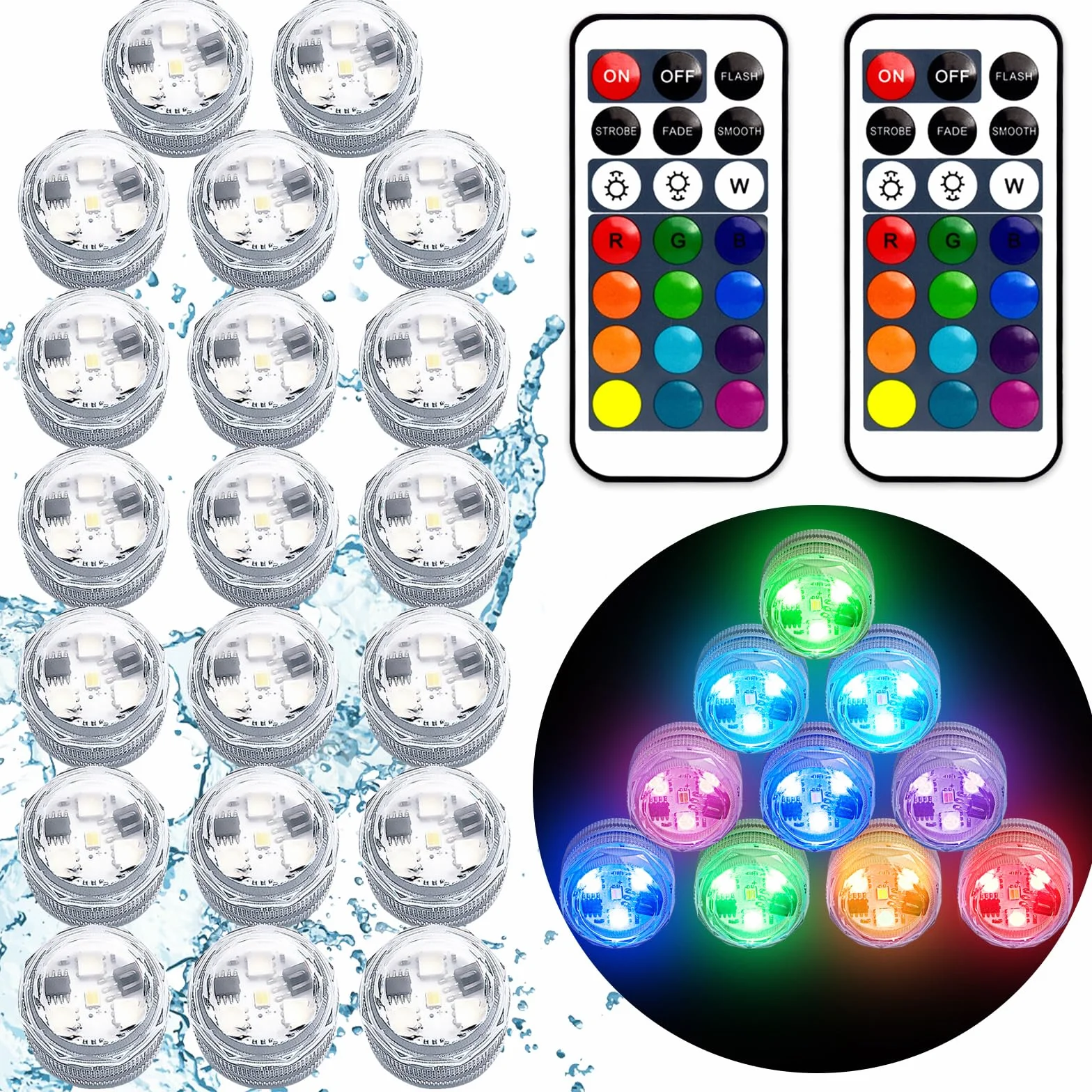 idyl light Mini podwodne oświetlenie LED z pilotem zdalnego sterowania, 20 sztuk podgrzewaczy RGB, zasilane bateriami, wodoszczelne, do wazonu, basenu, na wesele, imprezę, do dekoracji domu