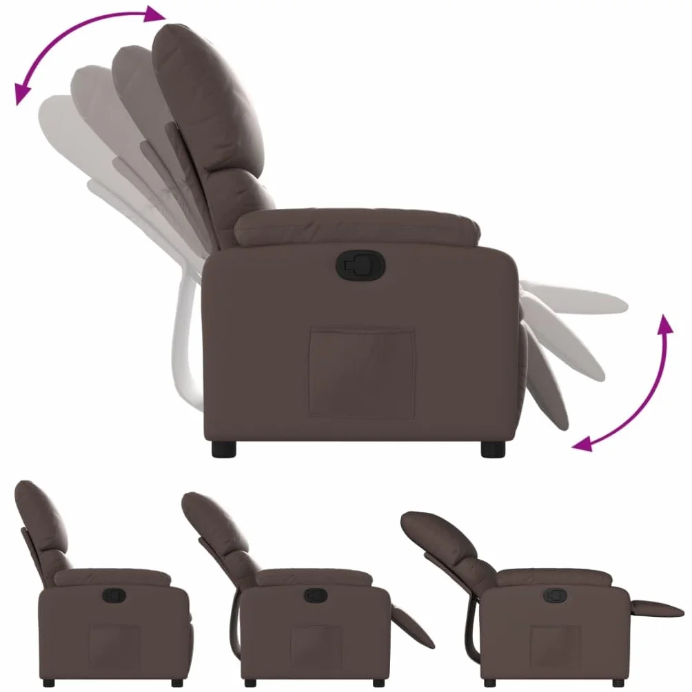 Fotel relaksacyjny ze sztucznej skóry z regulowanym oparciem i podnóżkiem, ergonomiczny fotel wypoczynkowy z tapicerką, stabilne drewno i metalowa rama, do salonu, biura, relaksująca pozycja