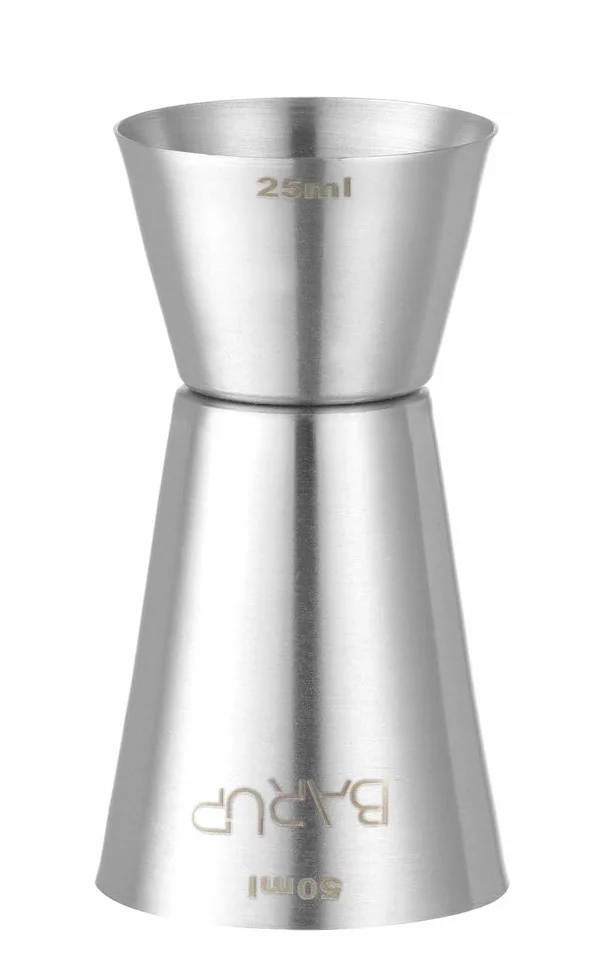HENDI Miarka do barmańska, BarUp, 2 różne pojemności, do precyzyjne odmierzanie płynów, matowym wykończeniem, jigger, miarka do koktajli, 25/50ml, ø40x(H)85mm, stal nierdzewna, srebro