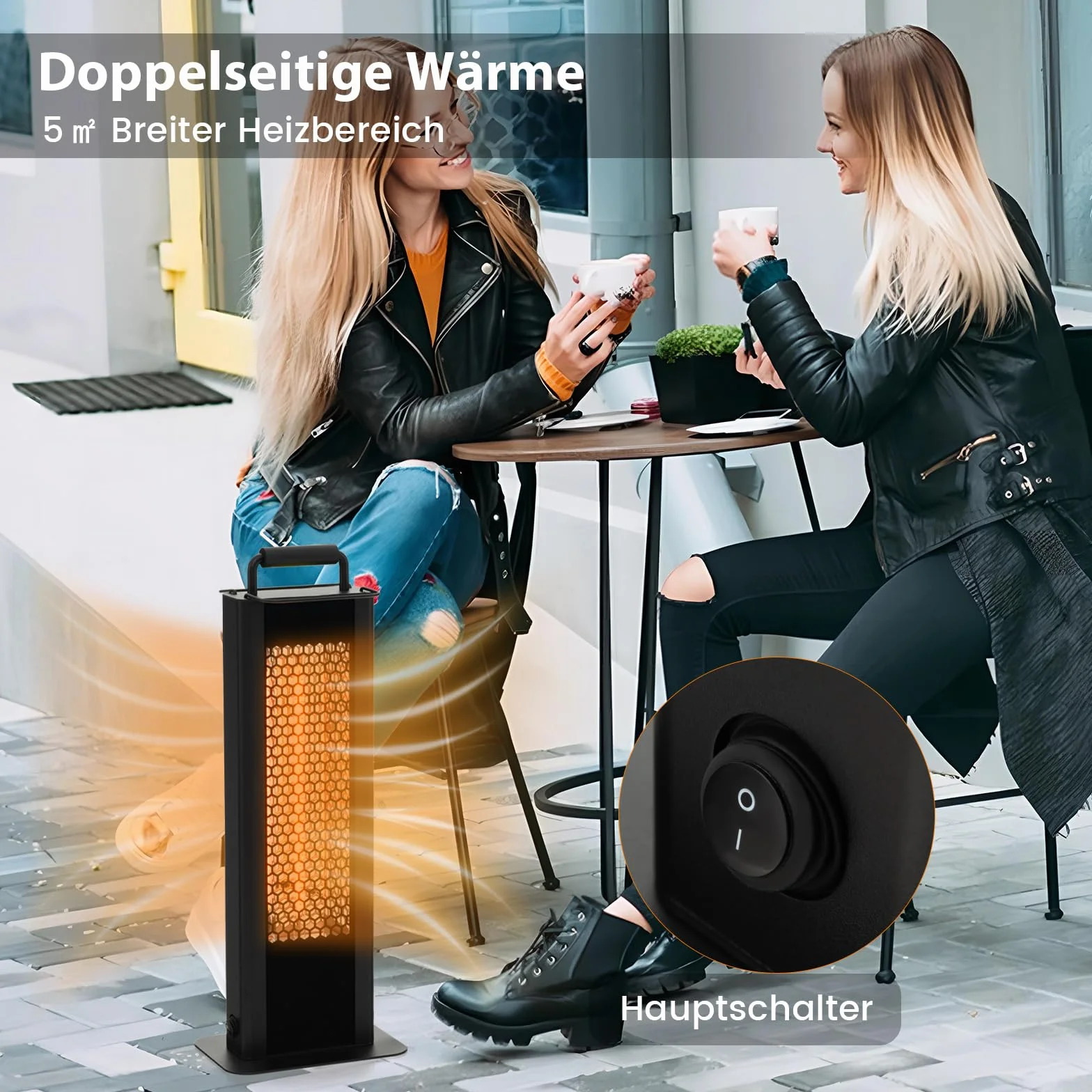 COSTWAY Ogrzewacz stojący 1200 W, dwustronny, przenośny grzejnik elektryczny, na taras, wodoszczelność IP65, z zabezpieczeniem przed przewróceniem i przegrzaniem, na podwórko, balkon