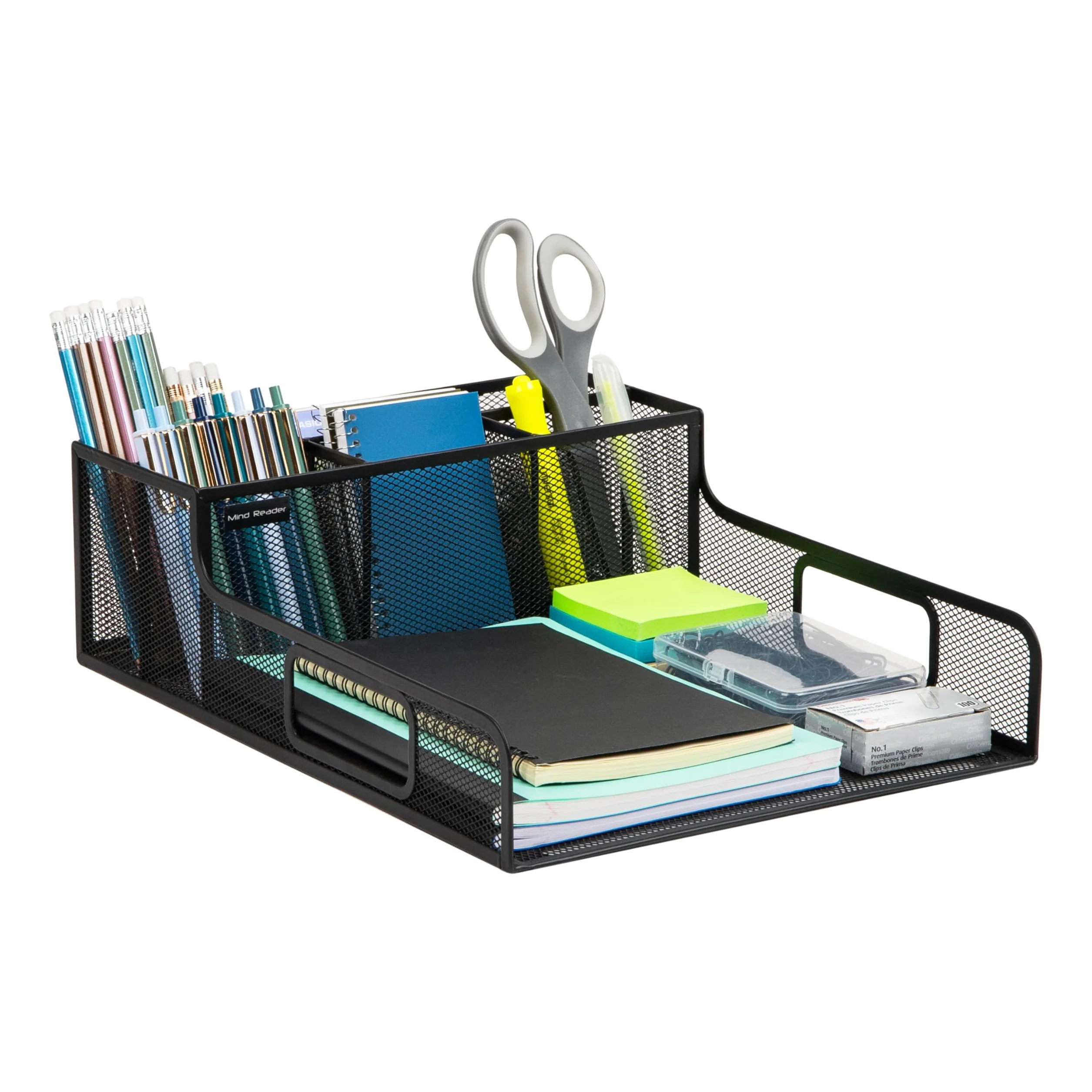 Mind Reader Desktop Organizer, File Storage, Accessory Storage, Workspace, Office, Metal Mesh, 11.5" L x 14.75" W x 5.5" H, Black