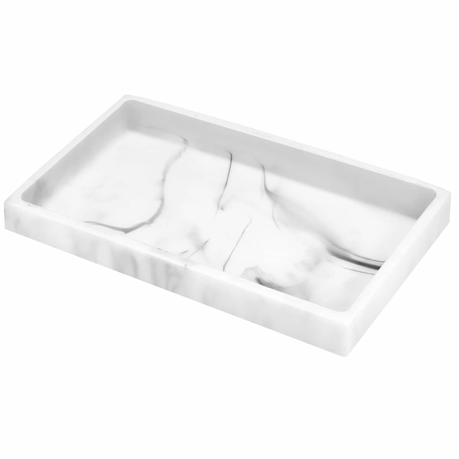 Luxspire Bathroom Vanity Tray, Resin Dresser Jewelry Ring Dish Tank Storage Kitchen Sink Countertop Organiser Plate Holder for Perfume Candles Soap Towel Plant Bathroom Accessories, M, White Marble