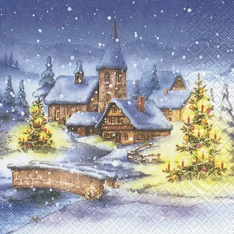 20 serwetek Christmas Village – wioska bożonarodzeniowa w zimie/Boże Narodzenie/krajobraz/krajobraz zimowy 33 x 33 cm