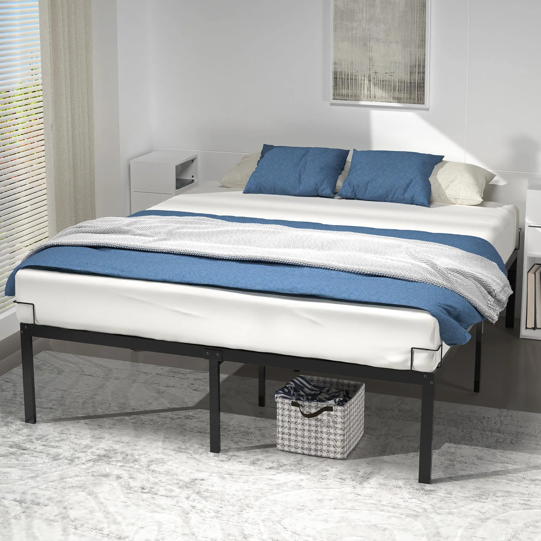 VOUNOT® Stelaż łóżka 180x200 cm z metalu z listwami i miejscem do przechowywania pod łóżkiem, rama łóżka do sypialni i pokoju gościnnego, cichy i solidny, wysokość 36 cm, czarny