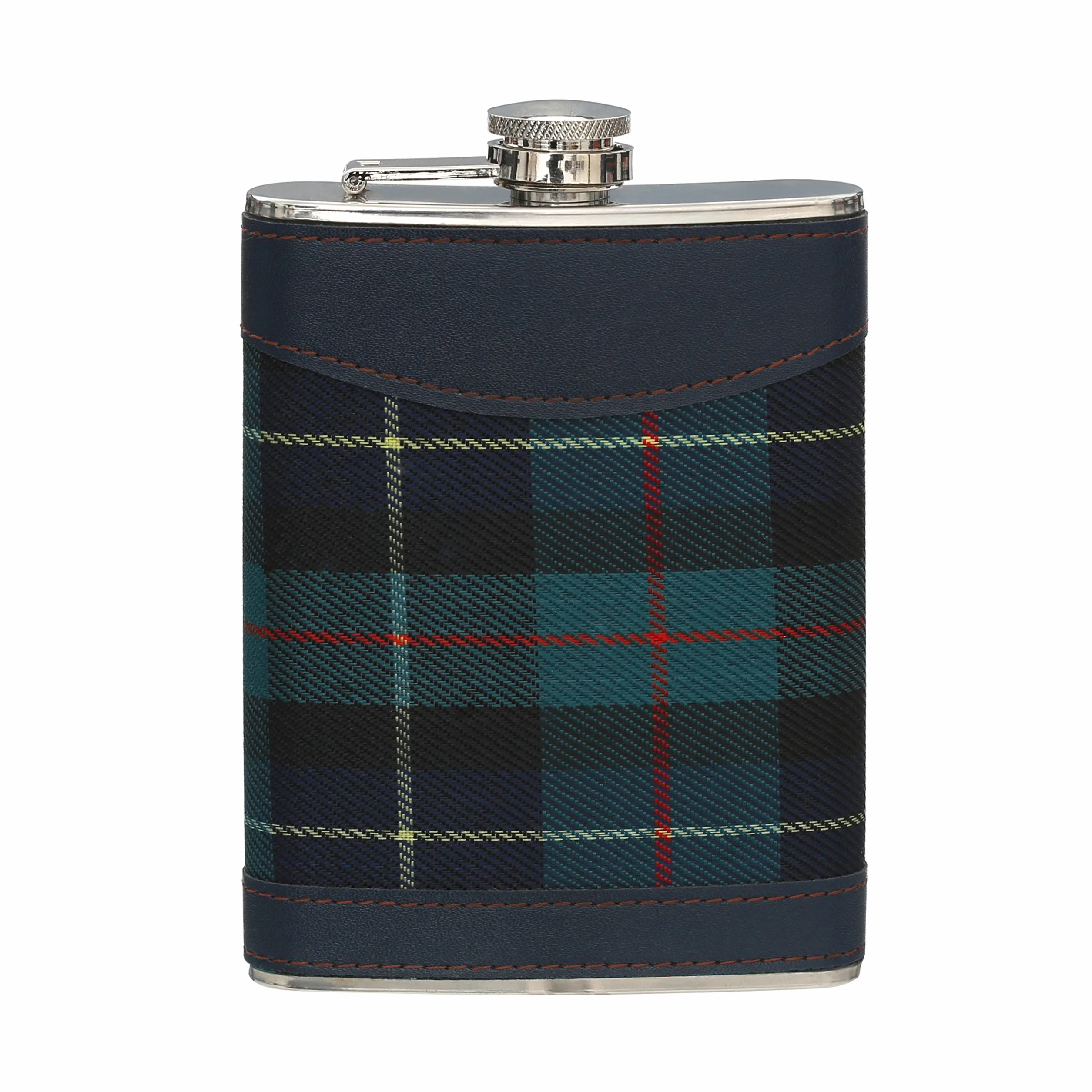 Piersiówka do domu wewnątrz i na zewnątrz, 226 g, stal nierdzewna/zielony tartan
