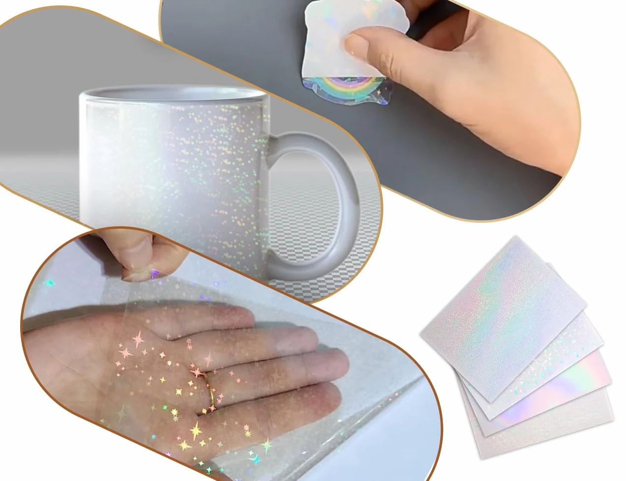 8 arkuszy folii holograficznej, samoprzylepne, wodoodporne, brokatowe naklejki, naklejki winylowe holograficzne, służące do rękodzieła DIY, dekoracja szyb (4 style)