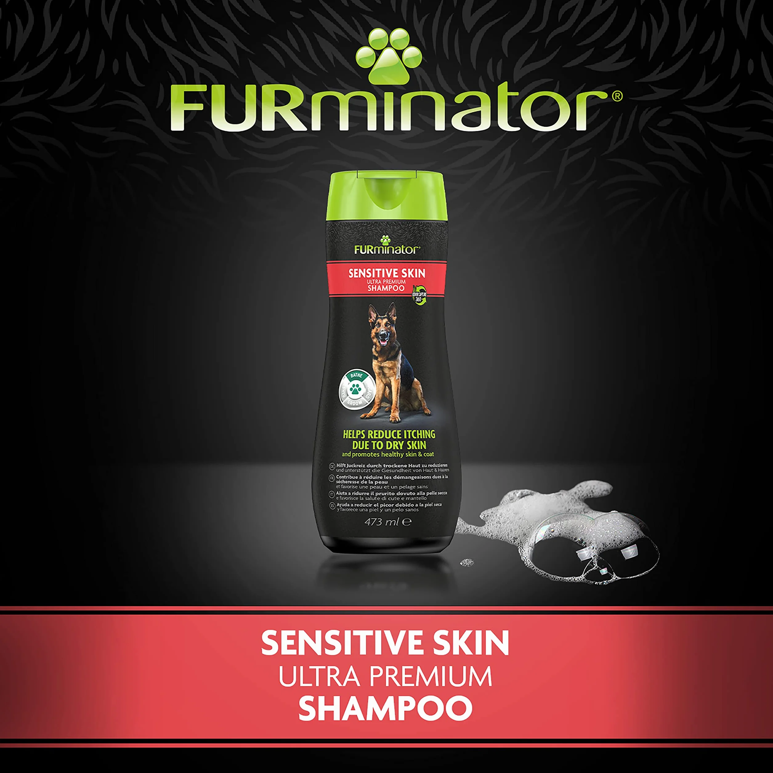 FURminator Sensitive Skin szampon dla psów – szampon premium dla psów o wrażliwej skórze, redukuje swędzenie spowodowane suchą skórą, 473 ml