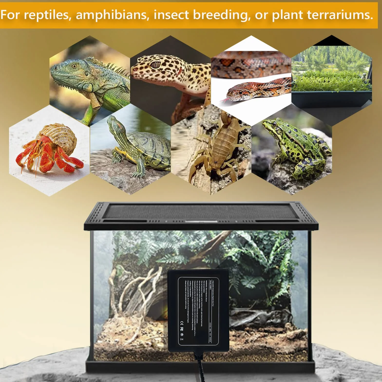 Mata grzewcza dla gadów, regulowana poduszka grzewcza terrarium z regulacją temperatury dla gadów żółw węże jaszczurka gekona bernardy-pustelnik żaba pająk (11 W: 15x20CM)