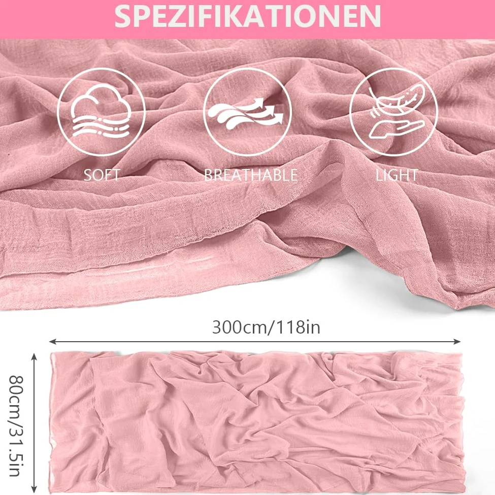 AUAUY Bieżniki na stół z gazy w stylu boho, 80 x 300 cm, tkanina boho, tkanina z gazy, długie bieżniki na baby shower, dekoracja, ślub, wakacje, przyjęcie, letni bieżnik na stół, różowy, 2 szt | Bieżnik na stół z gazy, boho, romantyczny nowoczesny bieżnik