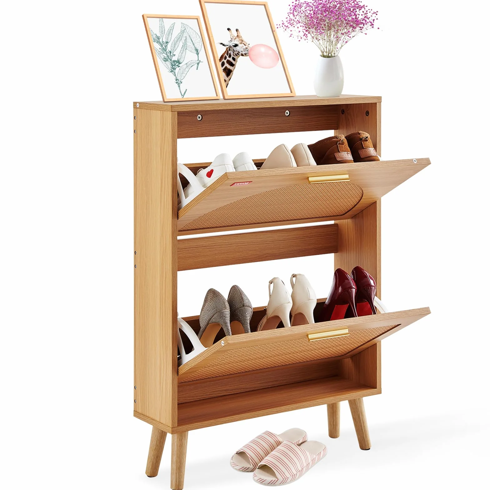 VEVOR Szafka do przechowywania butów z 2 klapkami Szafka na buty o dużej pojemności z płyty wiórowej stojak na buty na obcasy szafka do przedpokoju salon 60 x 17 x 88 cm