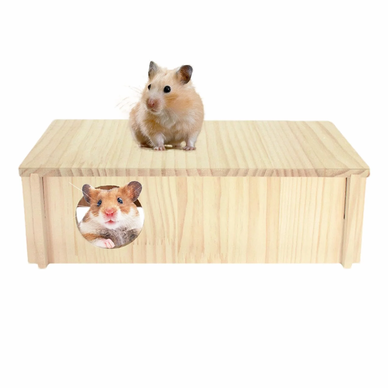 Multi Chamber Hamster House Maze, Large 2 Room, 11.81x5.91x3.74 inches Wooden Hamster Tunnel Toy for Hamsters Gerbils Mice Lemmings