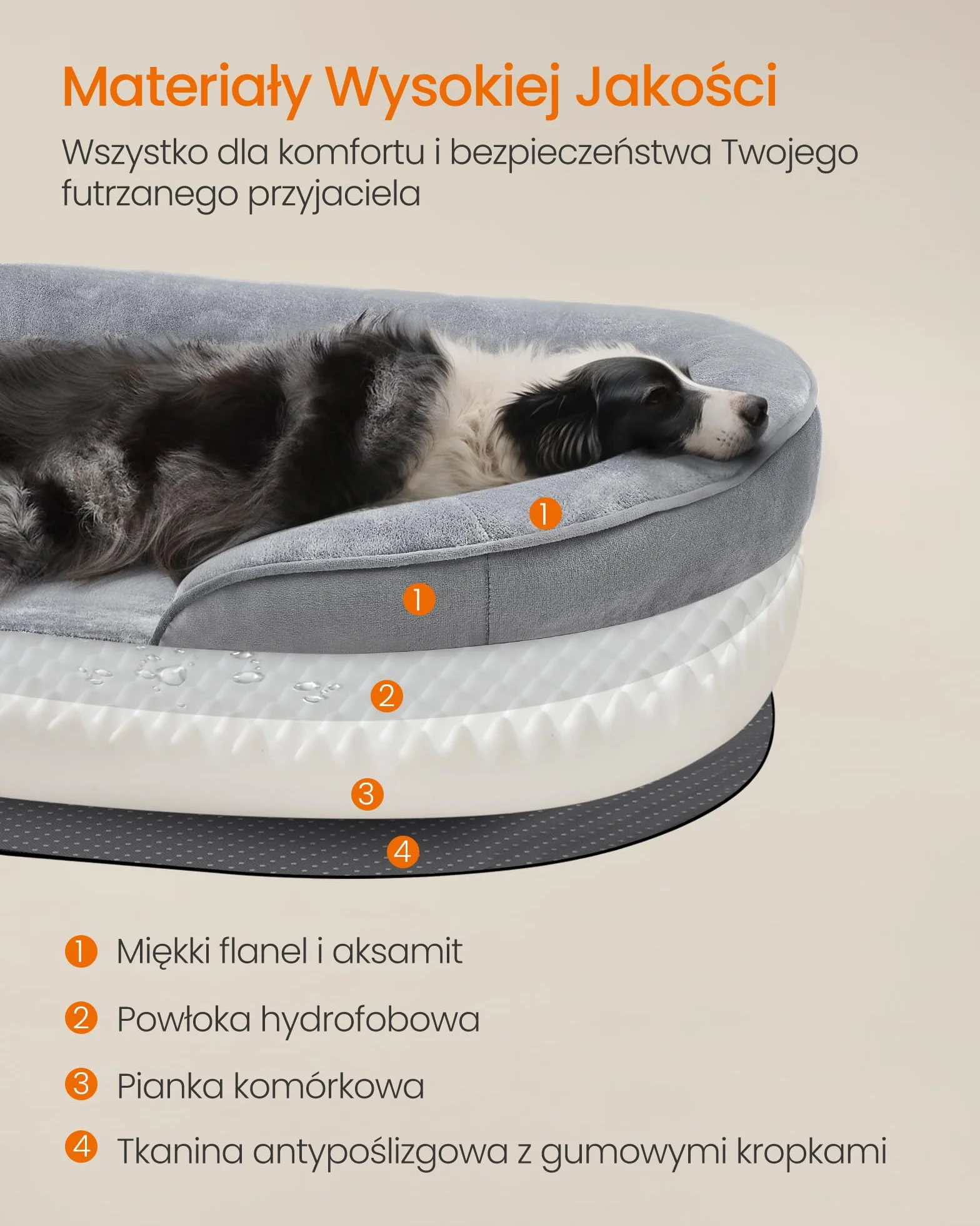 Feandrea Legowisko dla psa ortopedyczne 91x68x18 cm wodoodporne zdejmowany pokrowiec jasnoszary