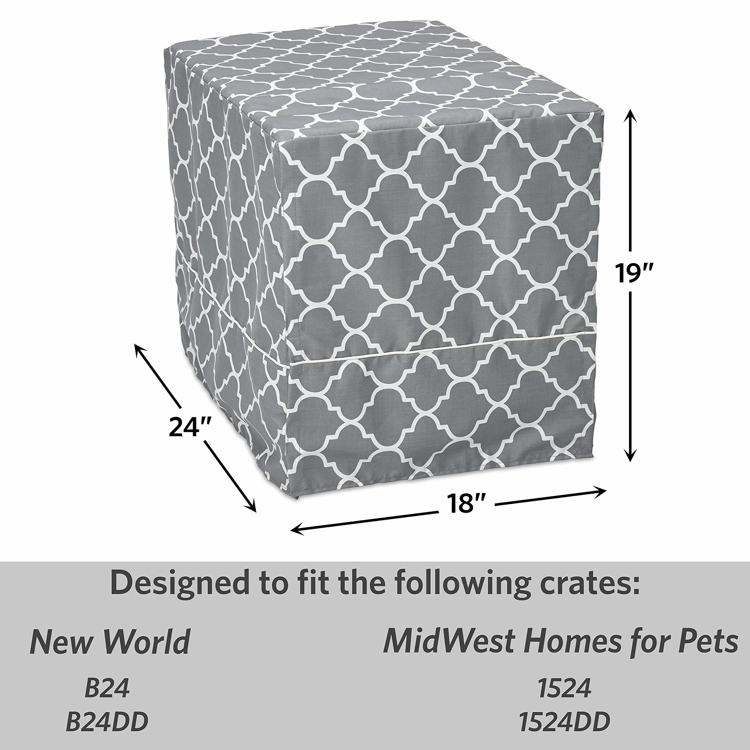 New World PeT Products Pokrowiec na klatkę dla psa z osłoną z tkaniny teflonowej, pokrowiec na skrzynię dla psa pasuje do skrzynek dla psów ze Środkowego Zachodu 61 cm, jasnoszary wzór designerski