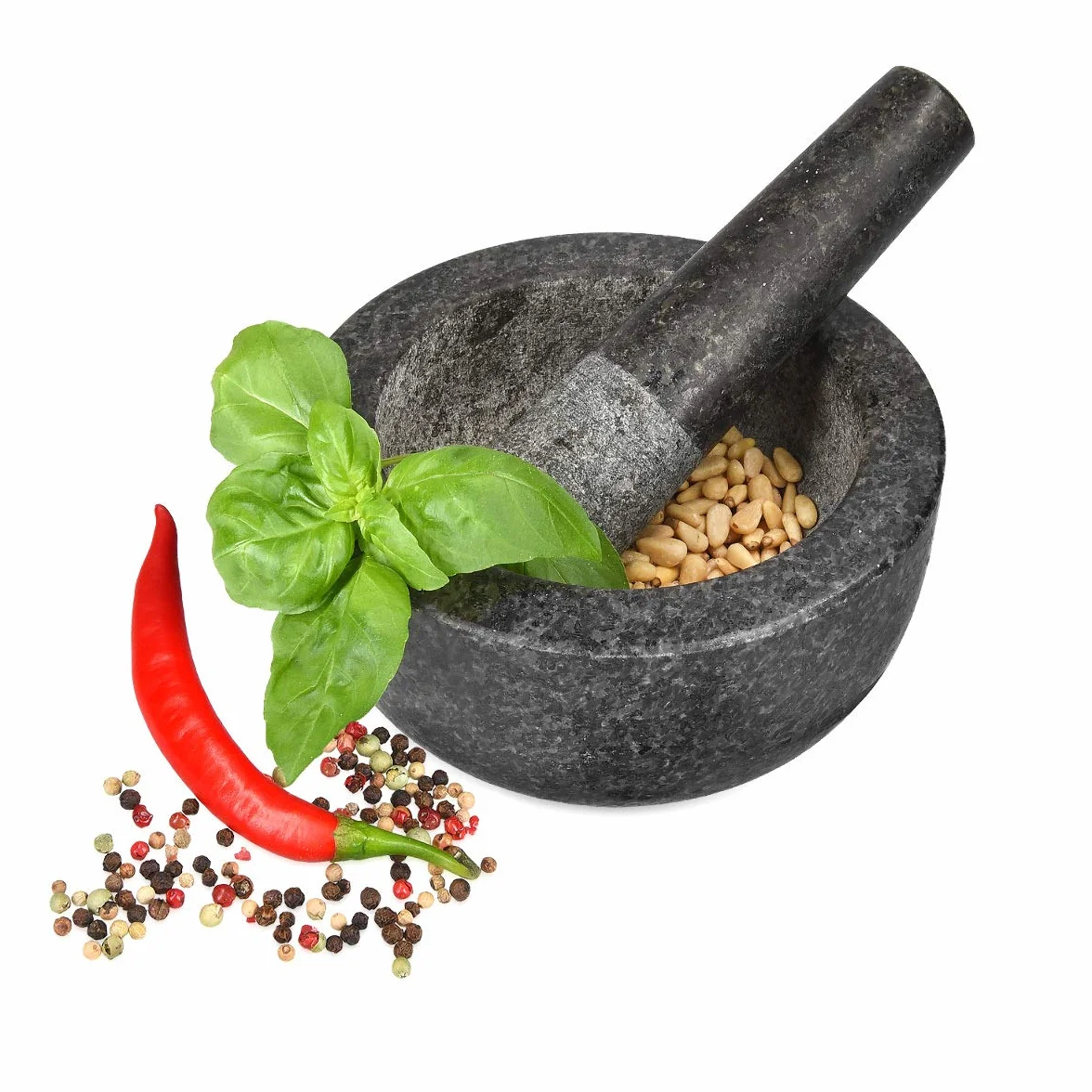 Navaris Moździerz i tłuczek z granitu w zestawie - moździerz kamienny moździerz przyprawowy duży - do przypraw pesto zioła - tłuczek z tłuczkiem - Ø 16cm