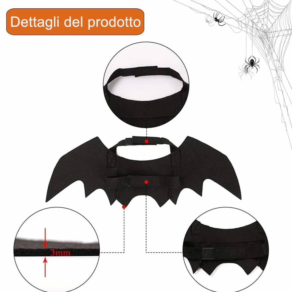 Kostium kota na Halloween skrzydła nietoperza dekoracja dla psa rozmiar S