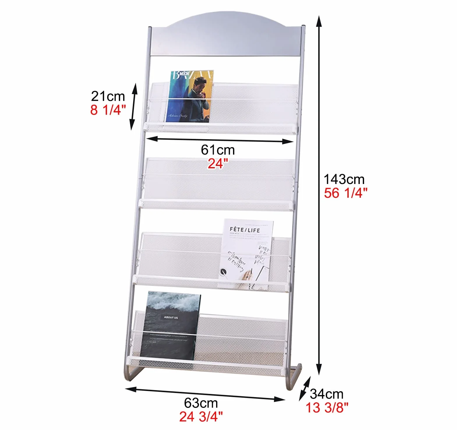 Stojak podłogowy na broszurę, do biura, domu, hotelu, centrum handlowego, podłogowy, stojak na czasopisma z 4 kieszeniami, do salonu, klasy, 143 cm, srebrny