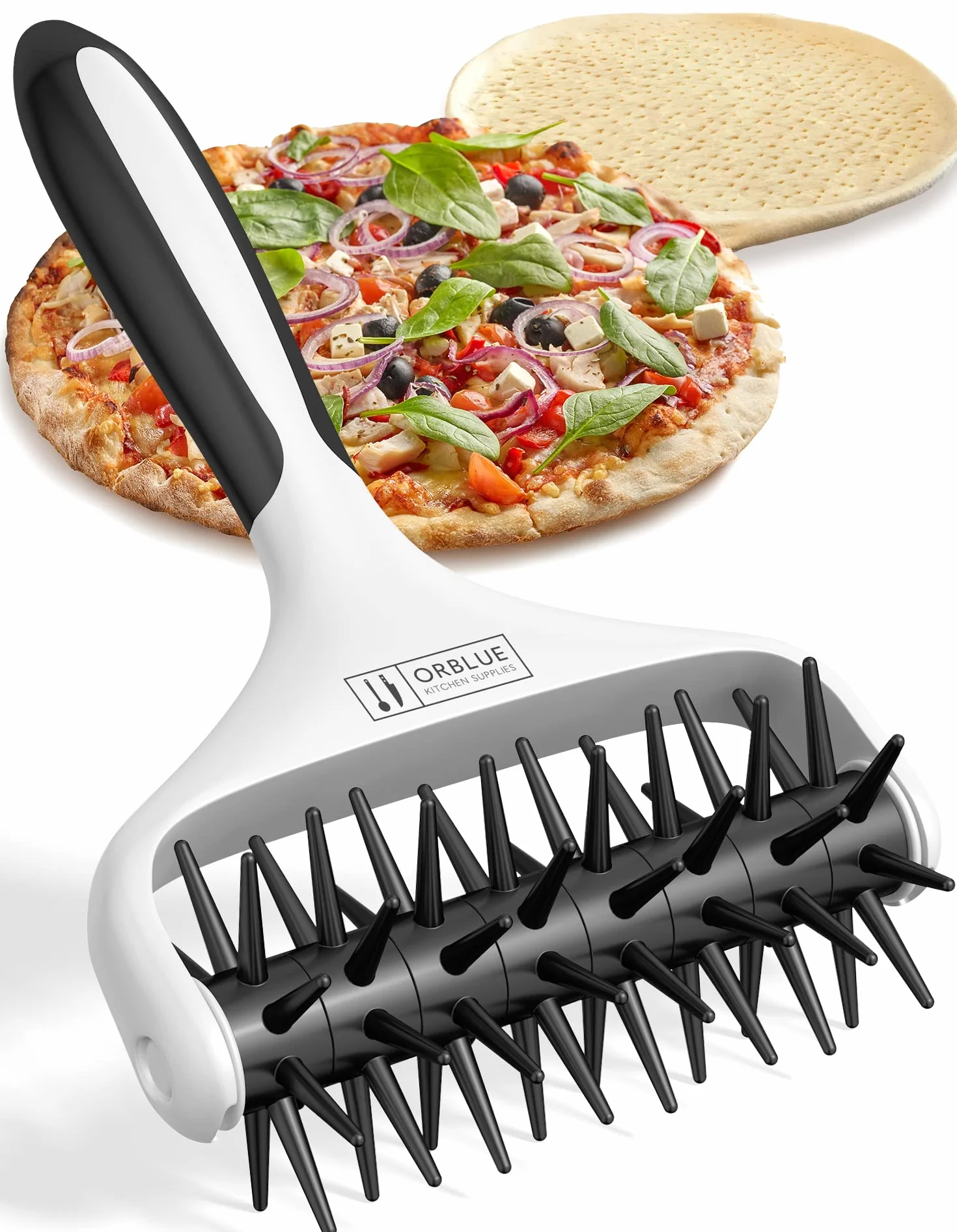 ORBLUE Docker do ciasta do pizzy, wałek do ciasta z kolcami, narzędzie do dokowania pizzy do kuchni domowej i komercyjnej – akcesoria do robienia pizzy, które zapobiegają powstawaniu pęcherzy ciasta