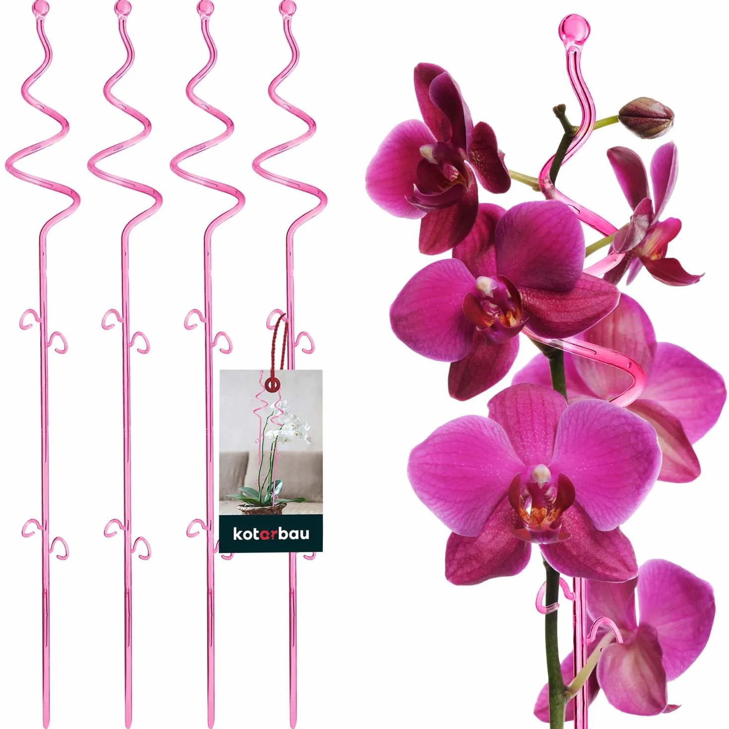 KOTARBAU® Zestaw 4 podpórek do roślin, różowy, PCW, 58 cm, podpórka do roślin pokojowych, do ogrodu, orchidei, podpórka do roślin, dekoracyjny uchwyt na rośliny, rośliny pokojowe
