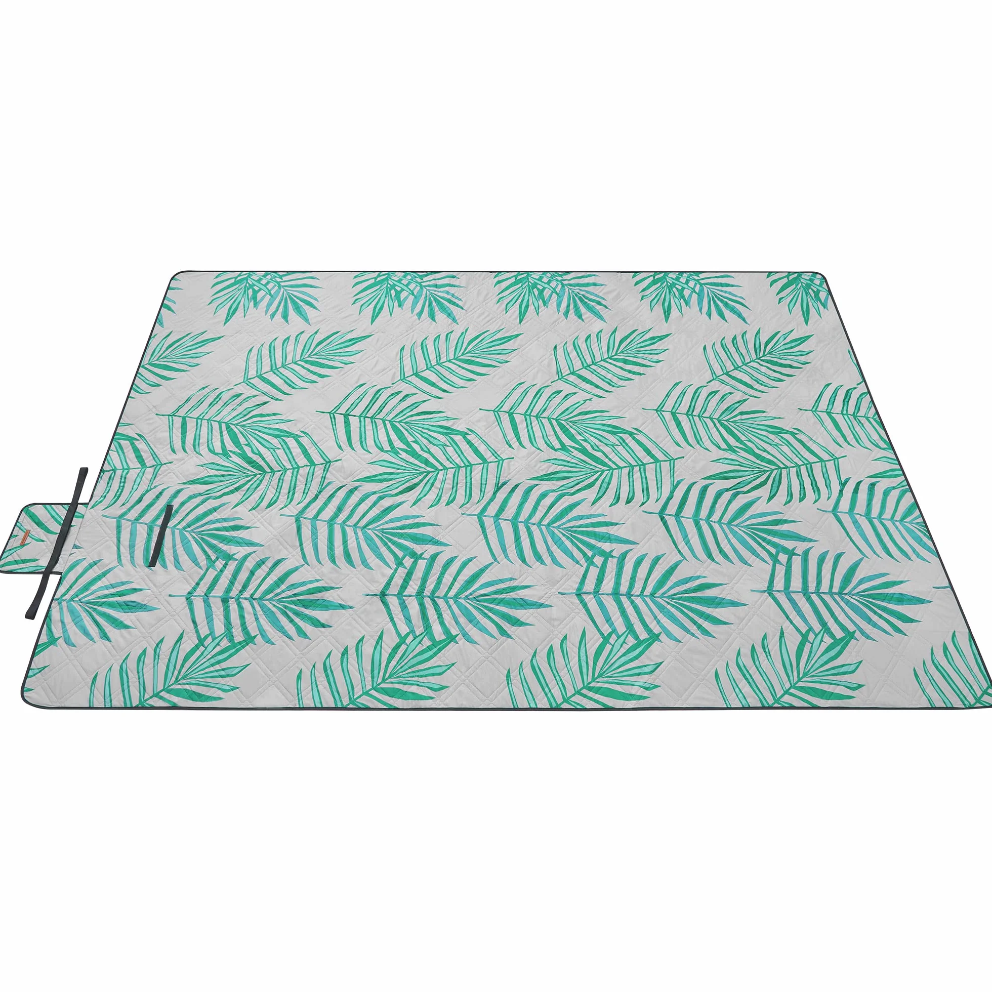 SONGMICS Koc piknikowy, 300 x 200 cm, duży, koc kempingowy, do parku, ogrodu, na plażę, wodoodporny, można prać w pralce, składany, szary z tropikalną paprocią GCM100G02
