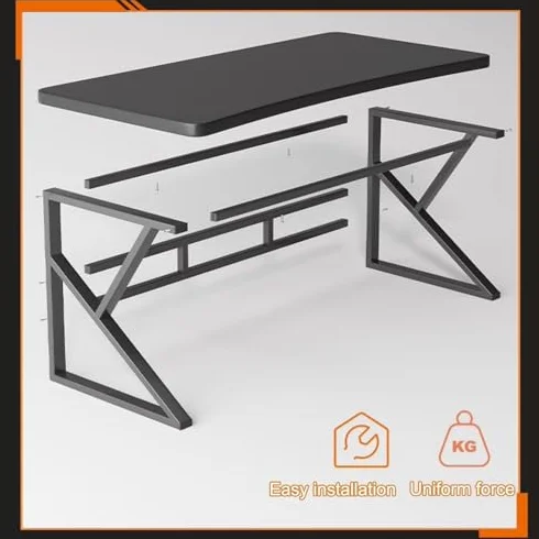 Biurko komputerowe, solidna drewniana i metalowa konstrukcja, nowoczesny minimalistyczny design do domowego biura, nauki i gier