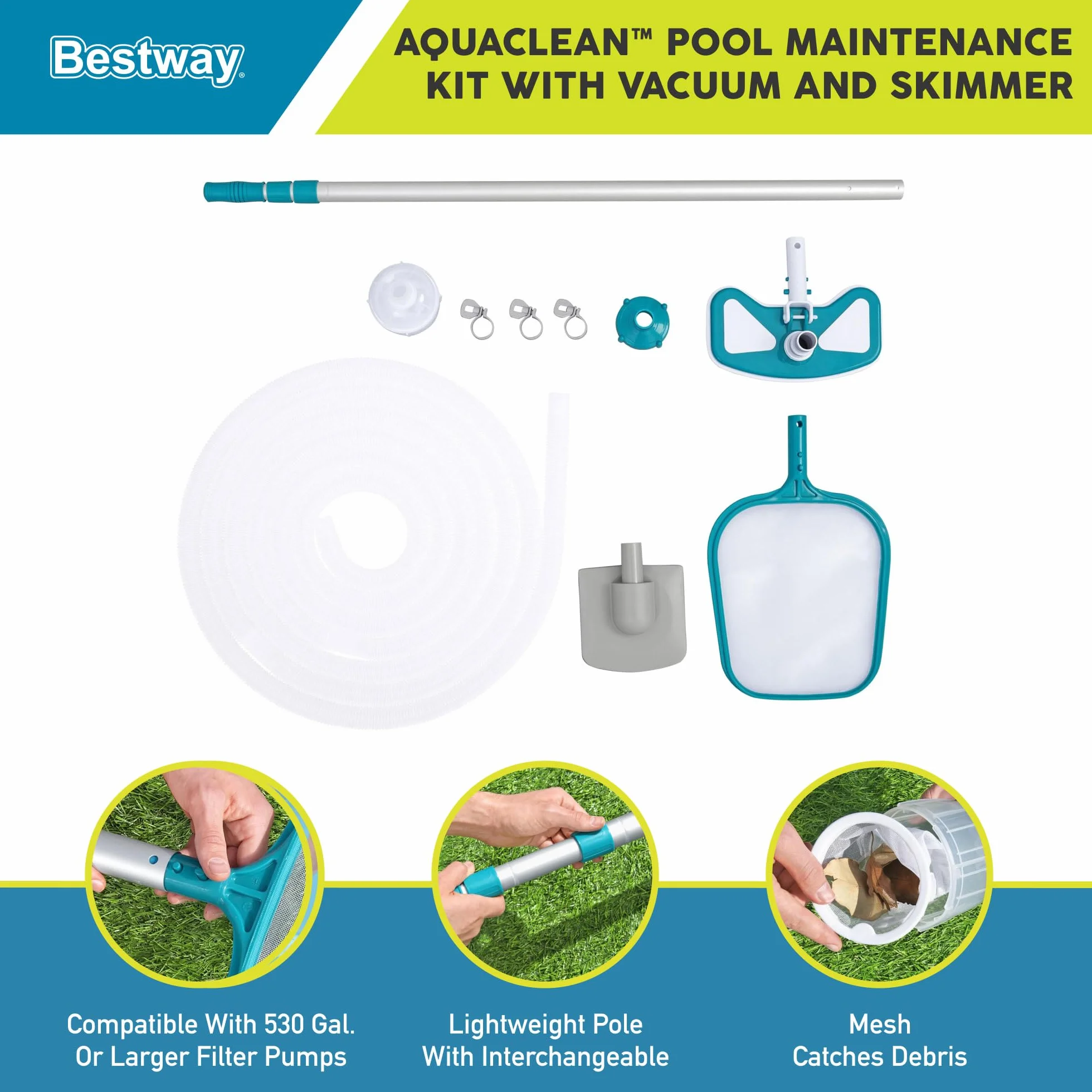 Bestway 58234 zestaw do czyszczenia basenu próżniowego odkurzacz i podbierak