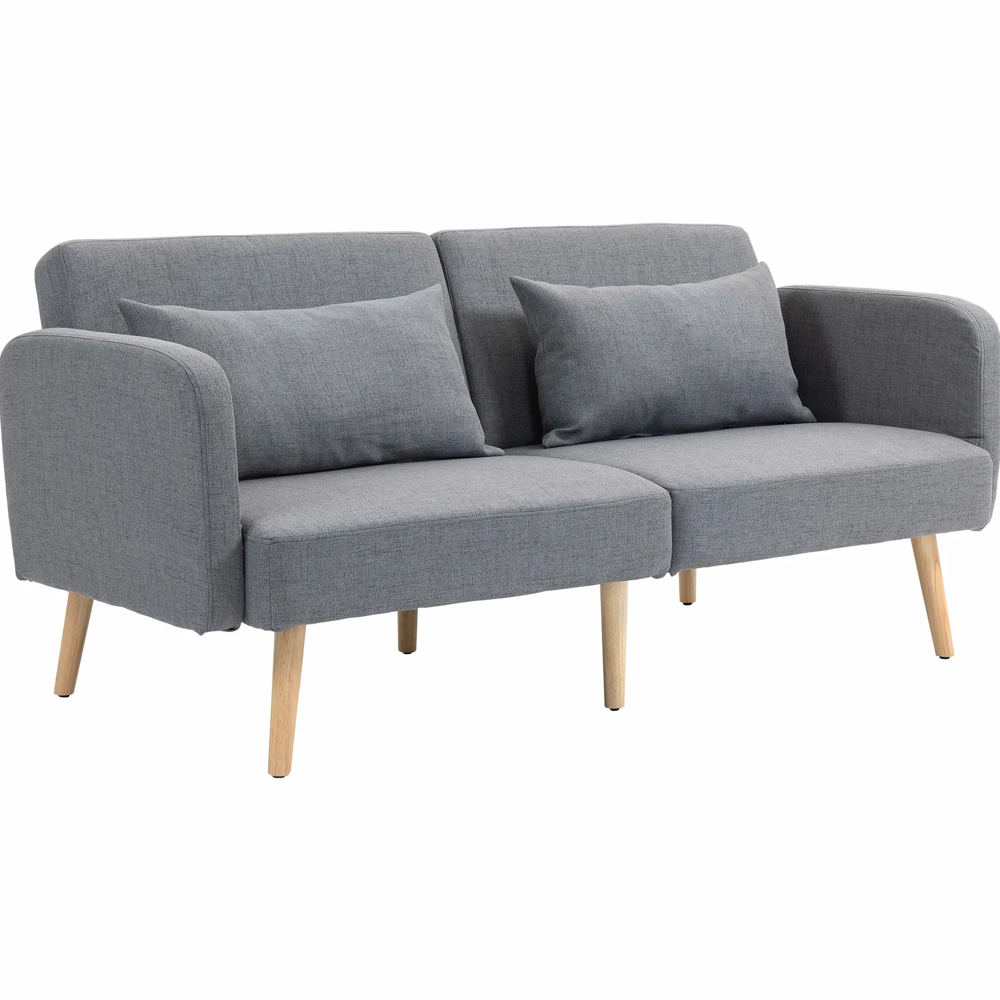 HOMCOM Sofa do spania, 2-osobowe łóżko składane z funkcją łóżka, 2 poduszki do rzucania, 3-osobowa sofa tapicerowana z regulowanym oparciem, wygląd lnu, do salonu, sypialni, 170 x 83 x 80 cm, szara