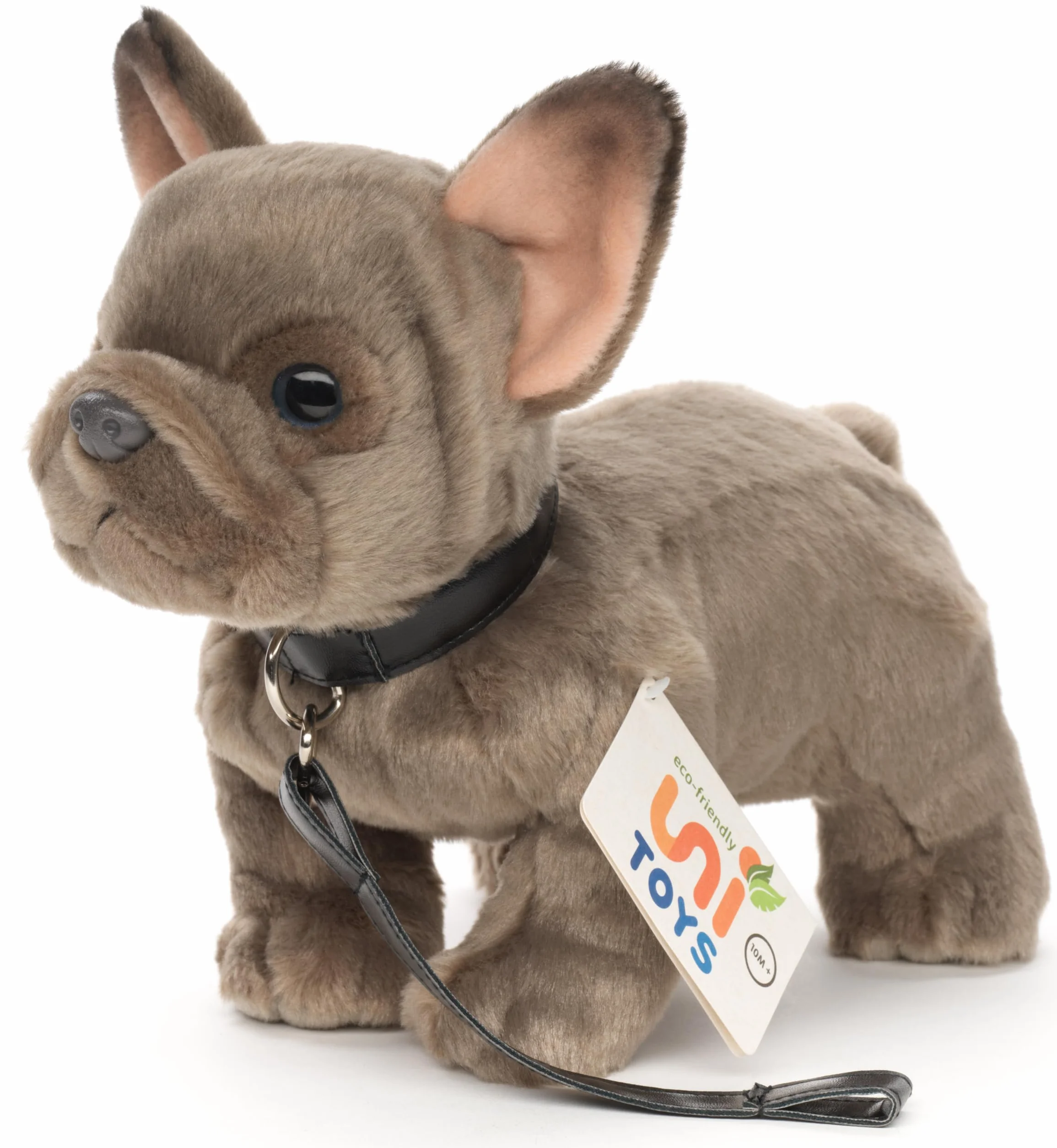 Uni-Toys - buldog francuski ze smyczą - 26 cm (długość) - pies, zwierzę domowe - pluszowe zwierzątko pluszowe, maskotka