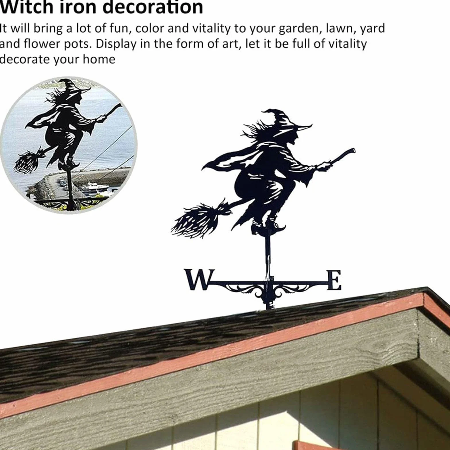 Dekoracyjna wiedźma, kurek na dach, czarna czarownica, dekoracja tarasu, Weather Vanes, na Halloween, do ogrodu, na patio, trawnik, patio, do kształtowania krajobrazu