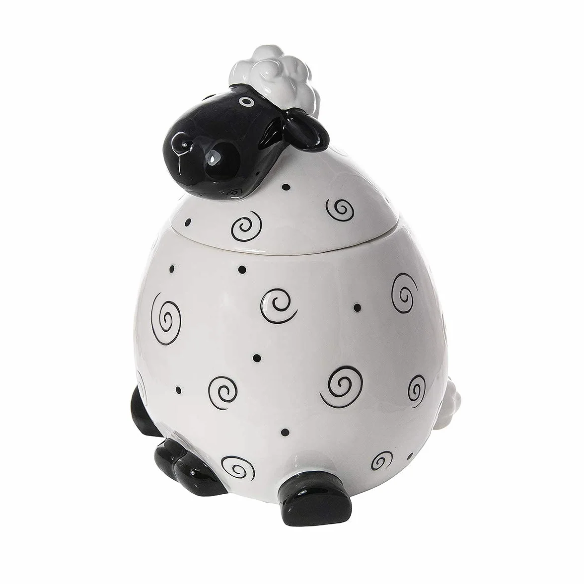 SPOTTED DOG GIFT COMPANY Ceramiczne pudełko na ciasteczka, duży słoik do przechowywania cukierków lub smakołyków, uroczy przedmiot kuchenny, prezent dla zakochanych owiec, czarno-biały 2200 ml