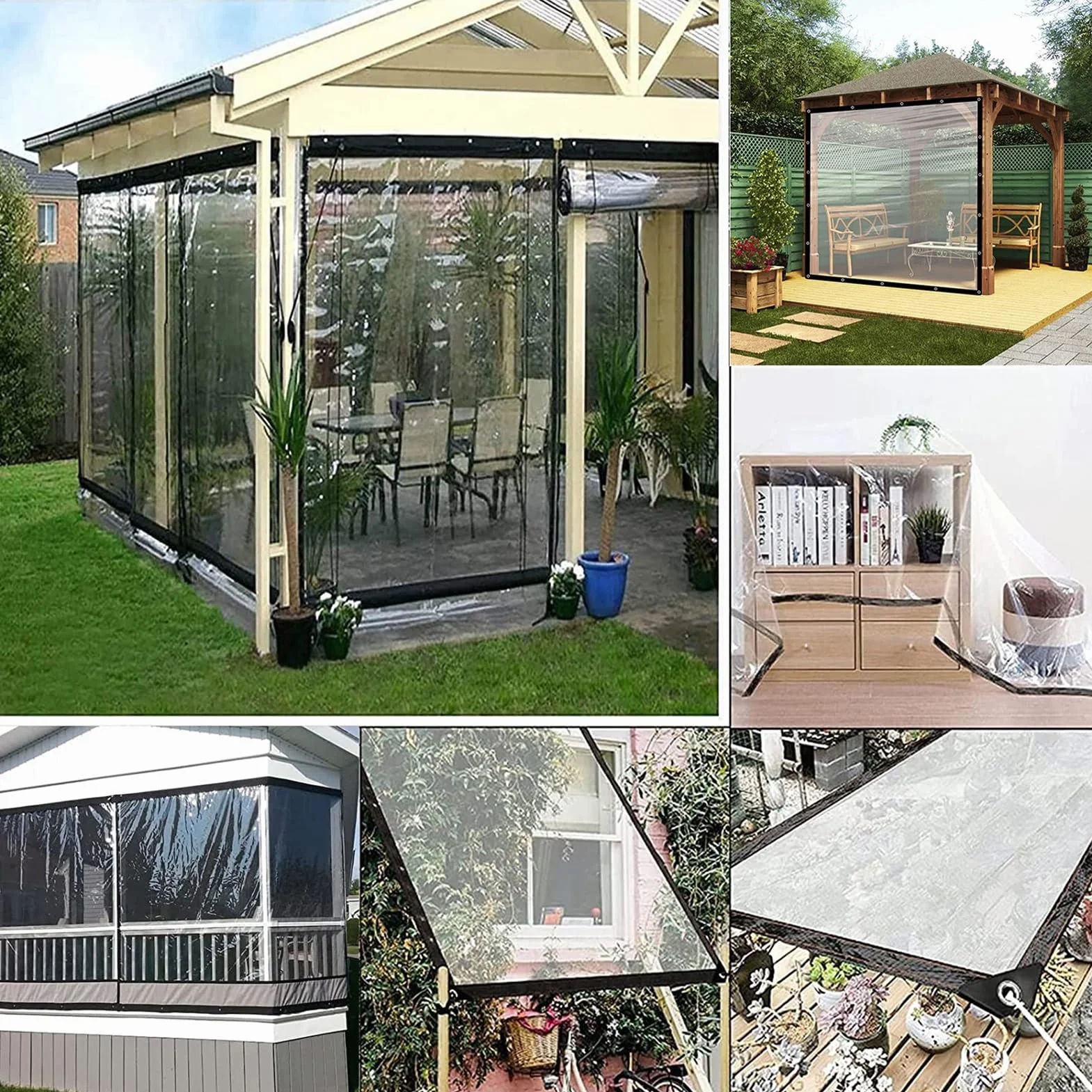 Pergola Przezroczyste Panele Boczne Z Plandeki Zasłona Zewnętrzna Wodoodporna Przezroczysta Plandeka, z Przelotkami, z Możliwością POCHY (Color : Clear, Size : 2x2m)