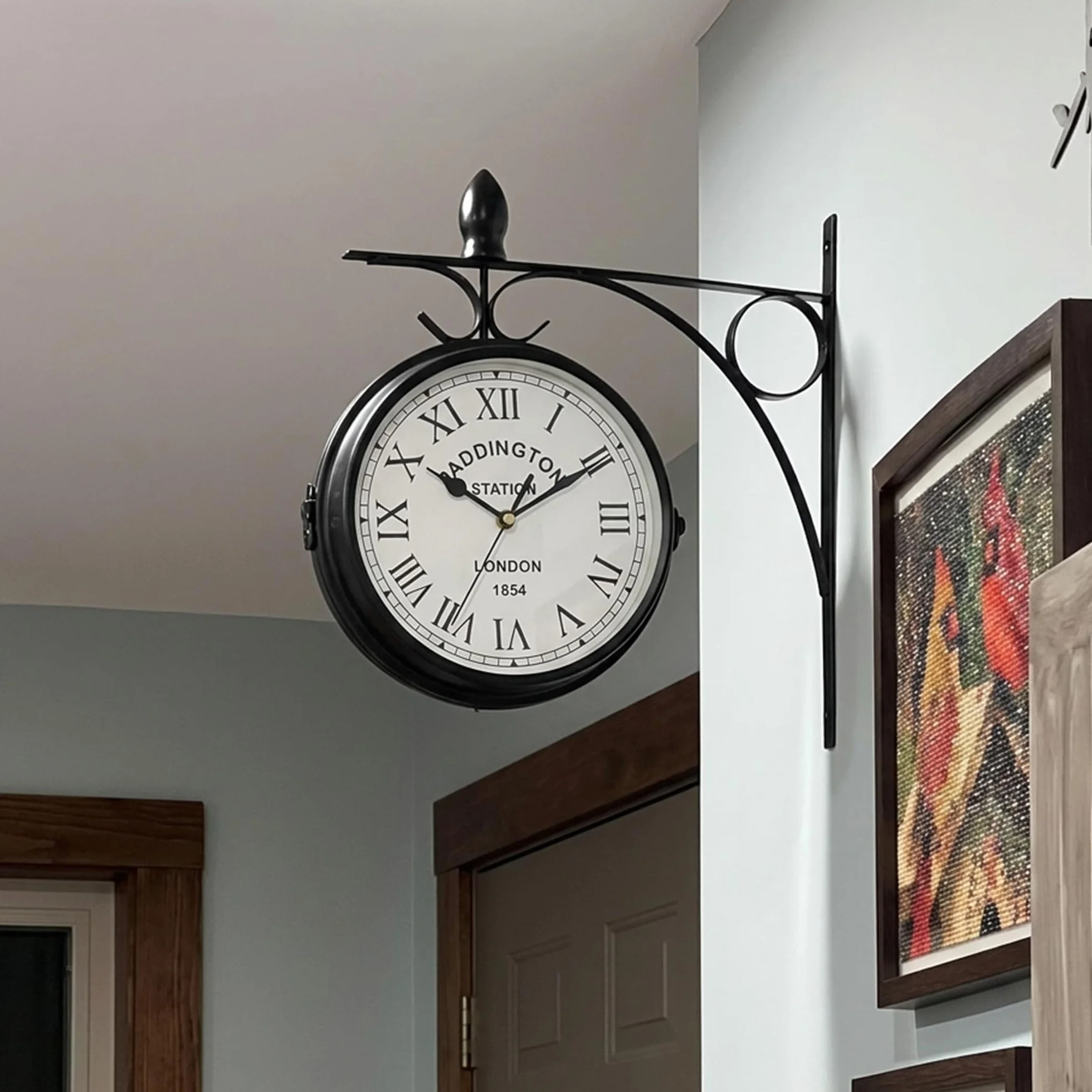 JHY DESIGN Dwustronny zegar 21 cm, metalowy zegar dworcowy, wodoszczelny, wiszący zegar w stylu retro, okrągły zegar dekoracyjny z uchwytem ściennym do pokoju, domu, na zewnątrz