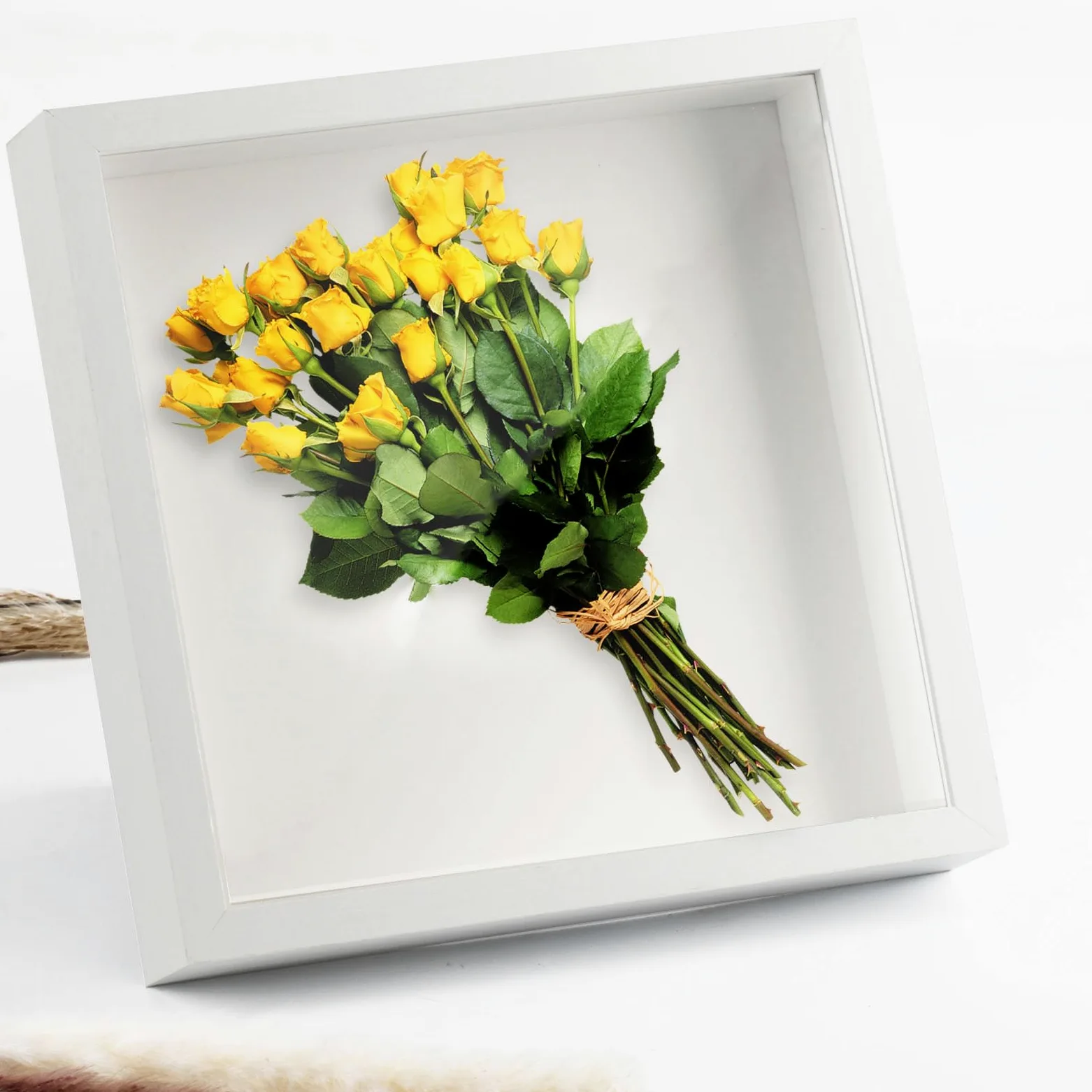 20 x 20 cm ramka obrazu głębokie do wypełnienia, ramka obiektowa 3D, 4,5 cm głębokie rama pudełka cienia dla kwiatów obiekty bukietu ślubne DIY Prace Art Shadow Box (biały)