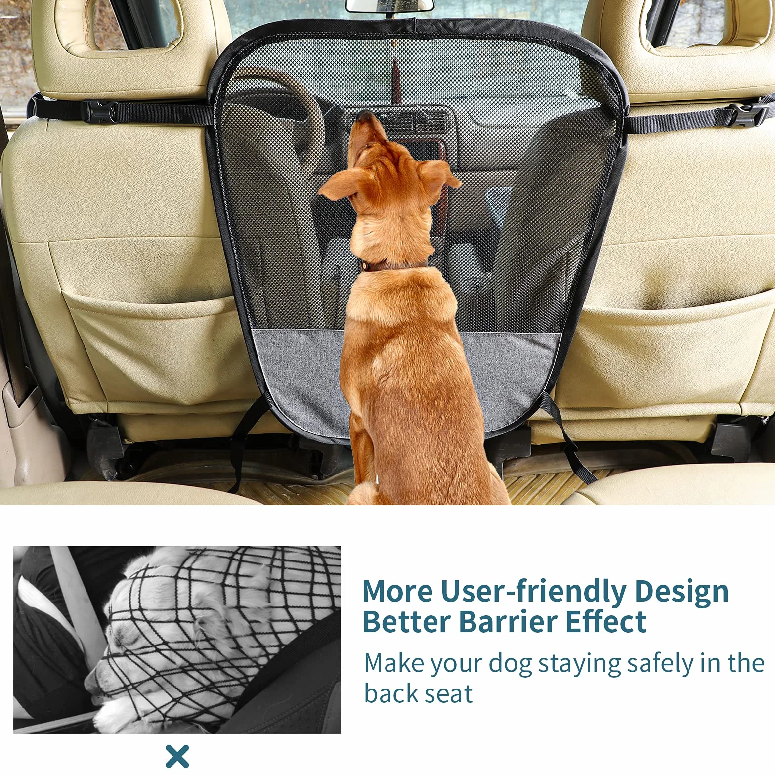 Petsfit Bariera dla psów siatka działowa z linką regulacyjną i haczykiem do SUV-ów i pickupów