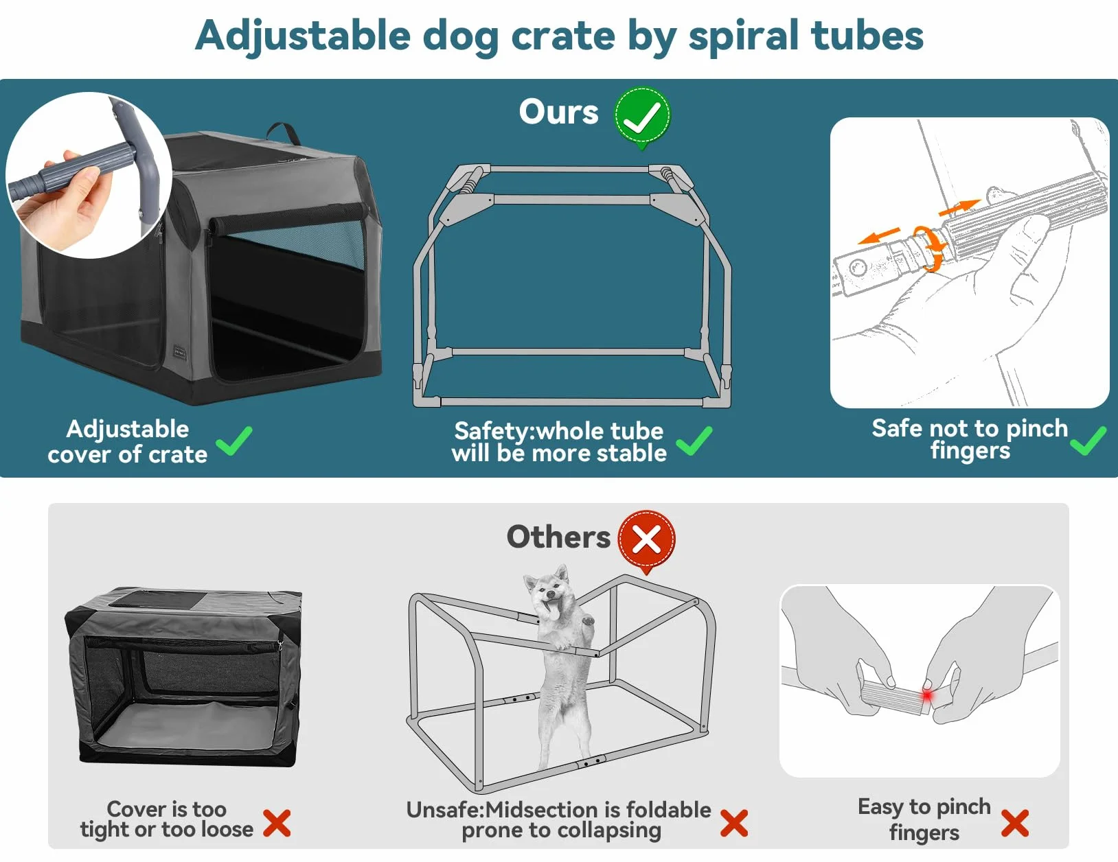 Petsfit Skrzynia Podróżna dla Psa do Samochodu, Przenośna, Lekka, Szara