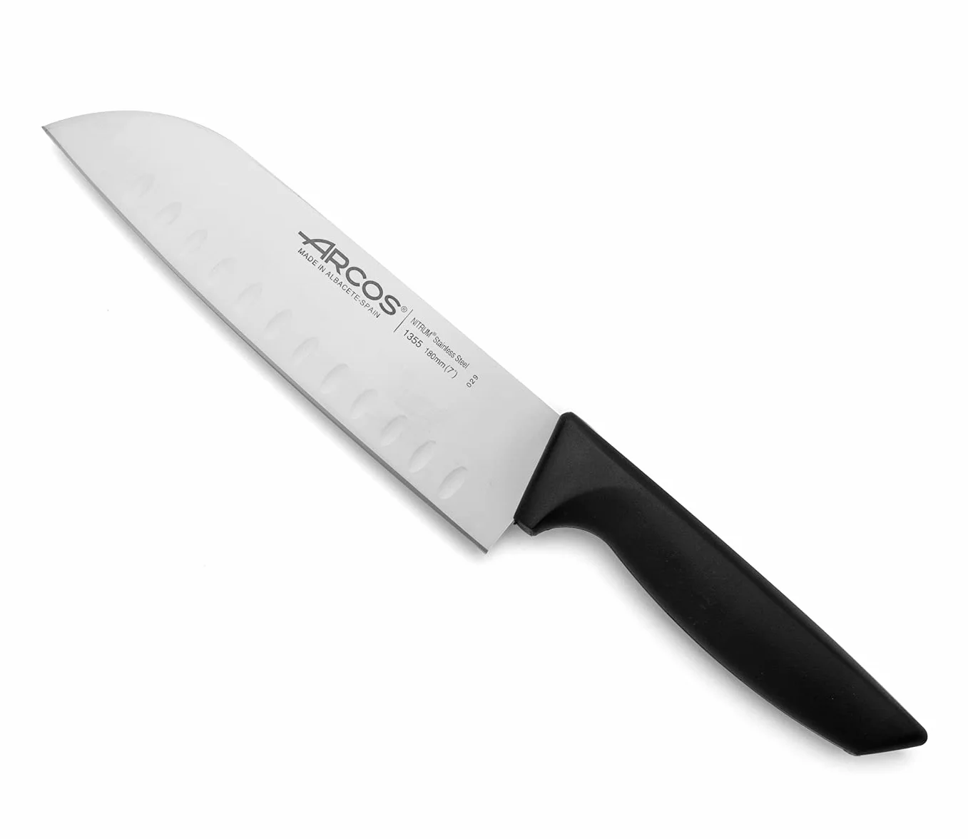 Arcos Seria 135500 Niza-santoku nóż nóż nóż nóż stal nierdzewna 180 mm (7,09 cala) - uchwyt polipropylenowy kolor czarny, 18/8