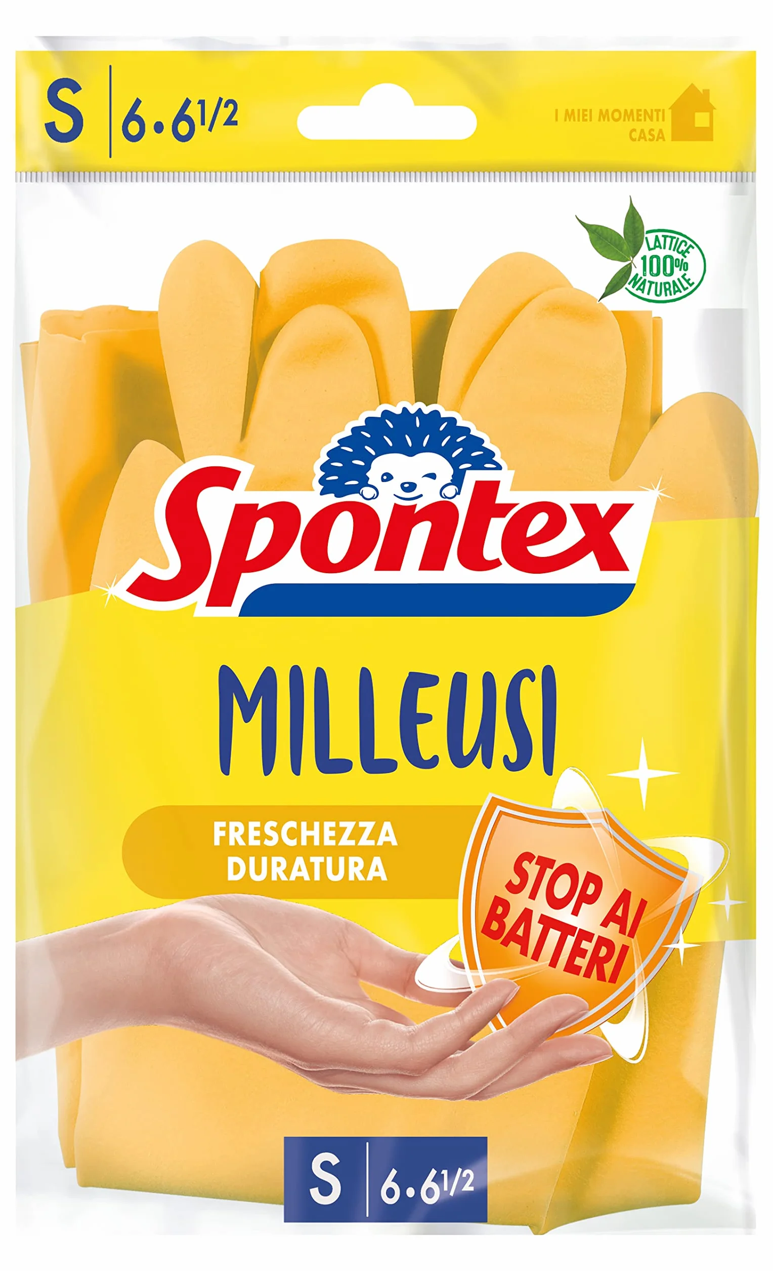 Spontex Rękawiczki Casalinghi Milleusi Extra, 100% lateks z bawełnianą podszewką, 1 para, rozmiar do wyboru Taglia S żółte