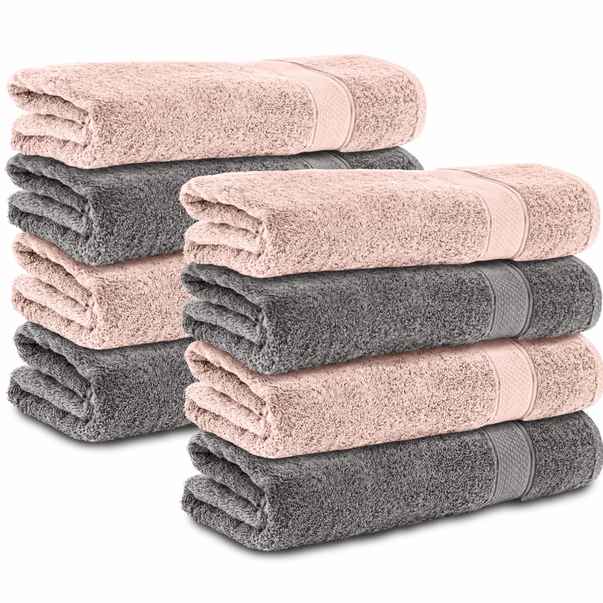 Komfortec Zestaw 8 ręczników ze 100% bawełny, 8 ręczników 50 x 100 cm zestaw, frotte, miękki, antracyt/różowy