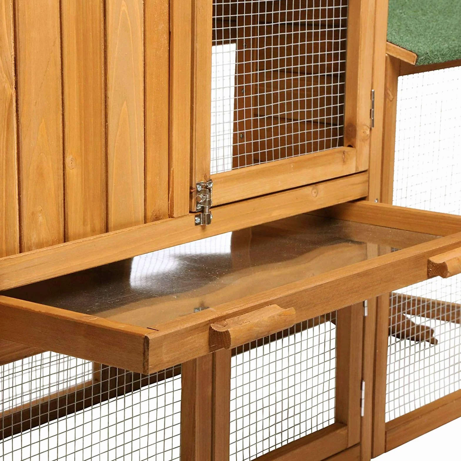 lionto Klatka dla królika z drewna z rampą, 147x52x85 cm, dach z bitumu odporny na wodę, metalowa siatka, domek zimowy z 3 wejściami i wyjmowaną szufladą do ogrodu