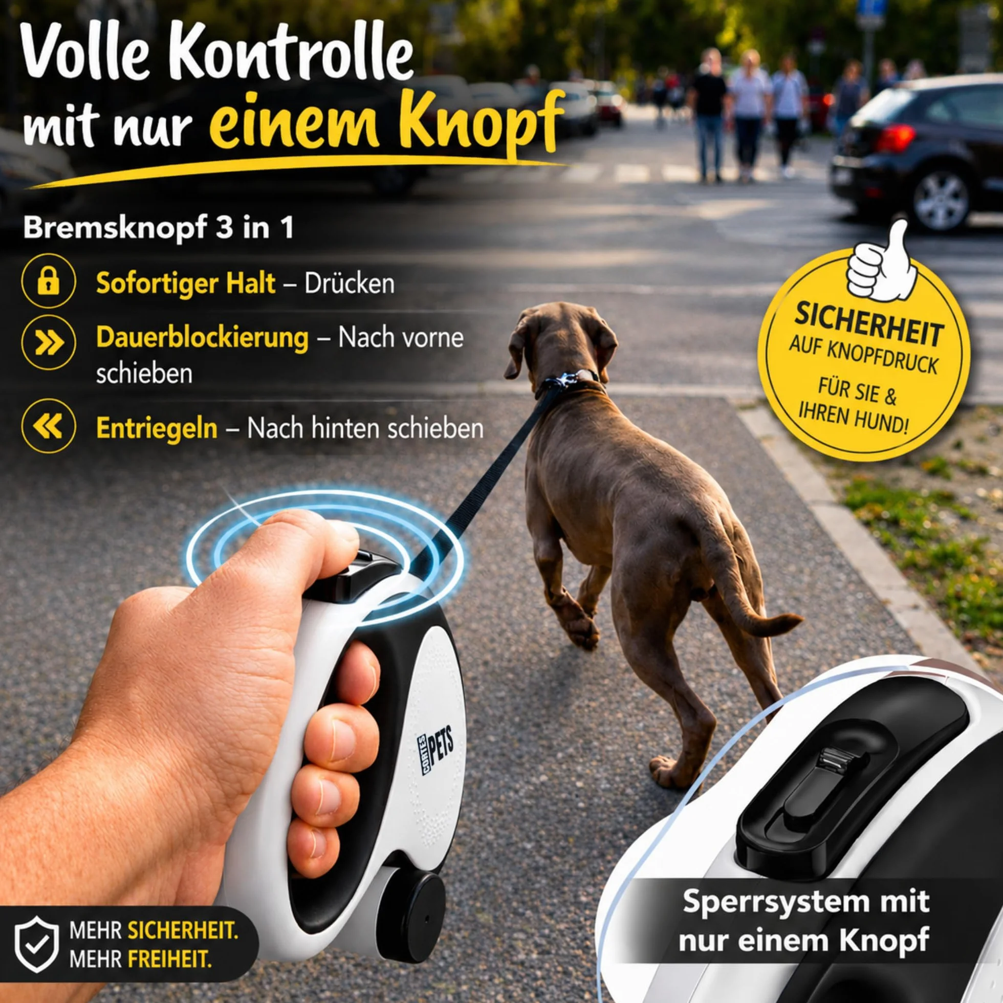 Smycz automatyczna dla dużych psów 8m 5m 50 kg wysuwana z hamulcem i uchwytem na woreczki BIAŁY L